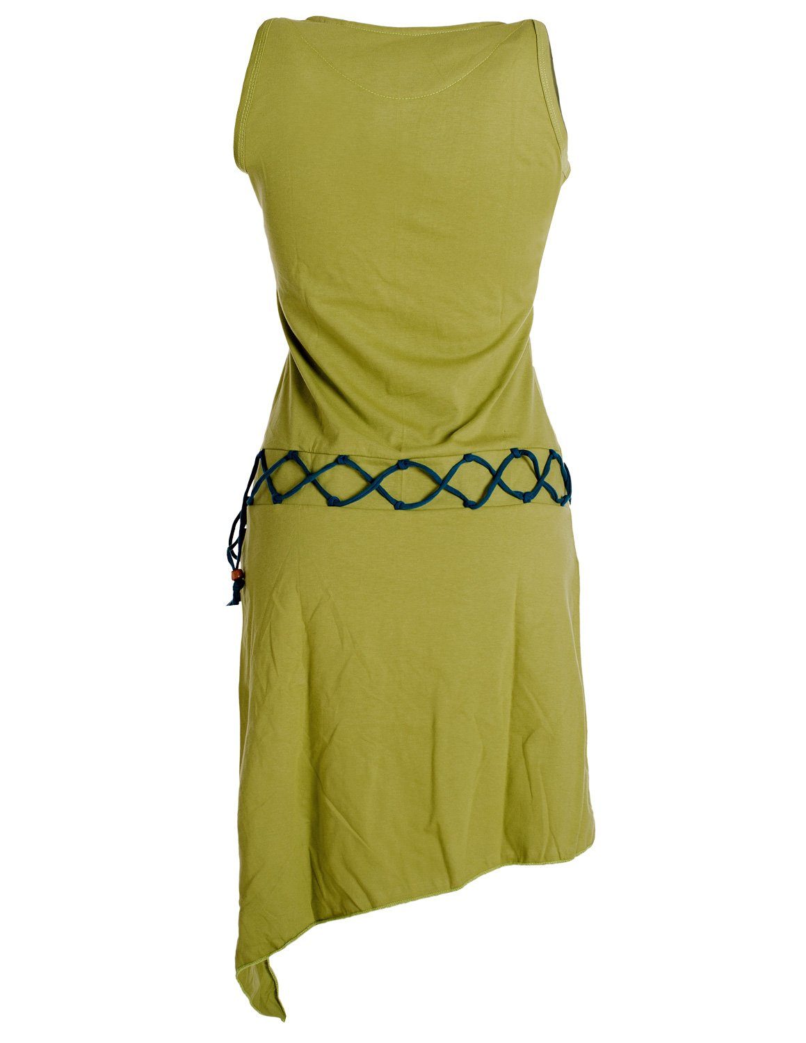 Vishes Boho, Elfen Kleid Goa Beinausschnitt Hippie, Sommerkleid hellgrün Style Gürtel-Schnürung asymmetrisch Ärmelloses