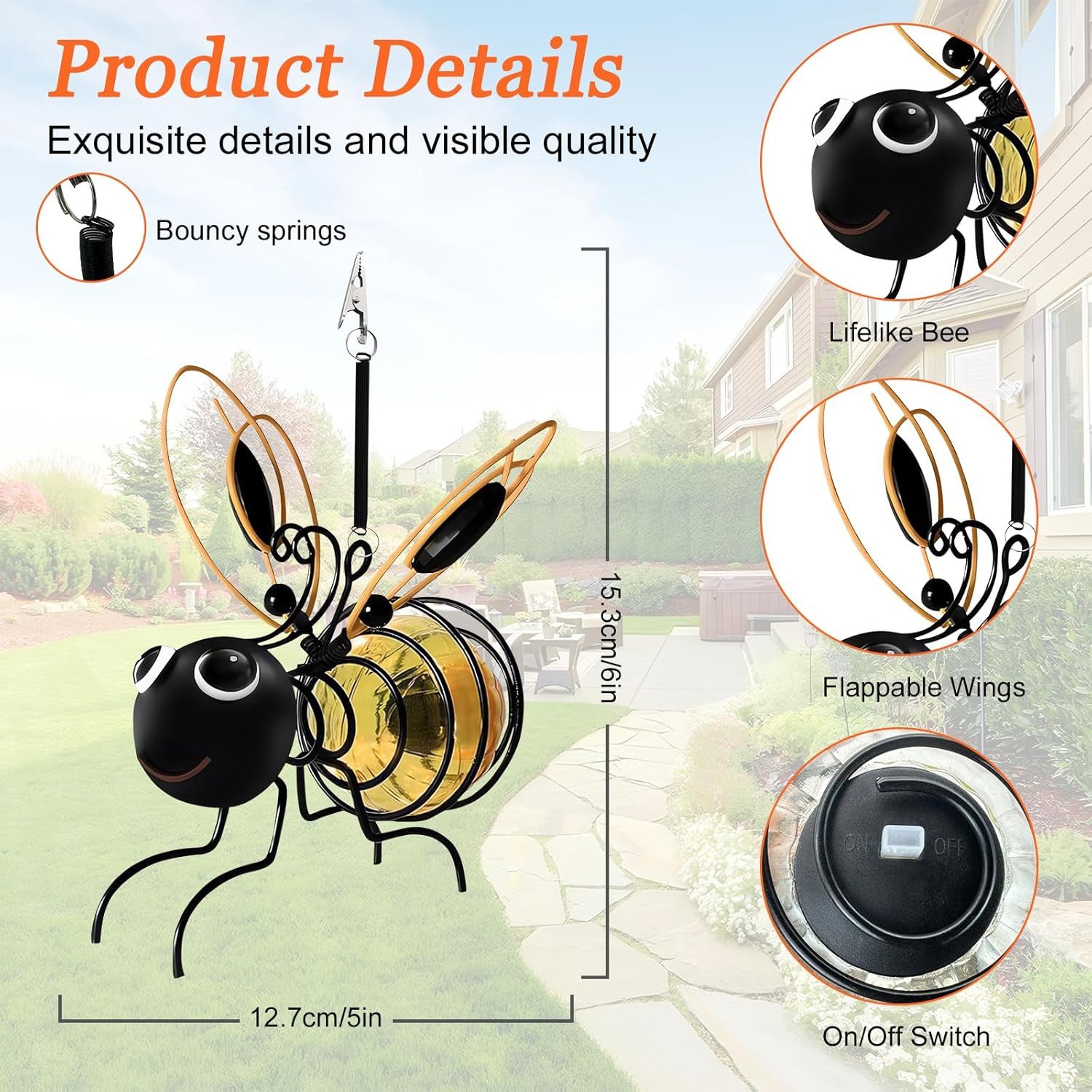FELIXLEO LED Solarleuchte 2er Bienen Solar Hängelampen Garten Deko wetterfest LED Clip – Bild 5 von 5