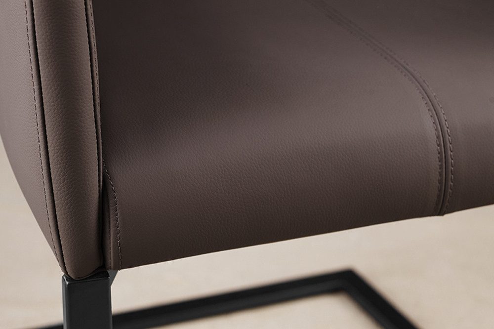 riess-ambiente Esszimmerstuhl SAMSON taupe grau / schwarz · Schwingstuhl mit Echtleder-Bezug (Einzelartikel, 1 St), Esszimmer · mit Armlehnen & Metallrahmen · b – Bild 4 von 5