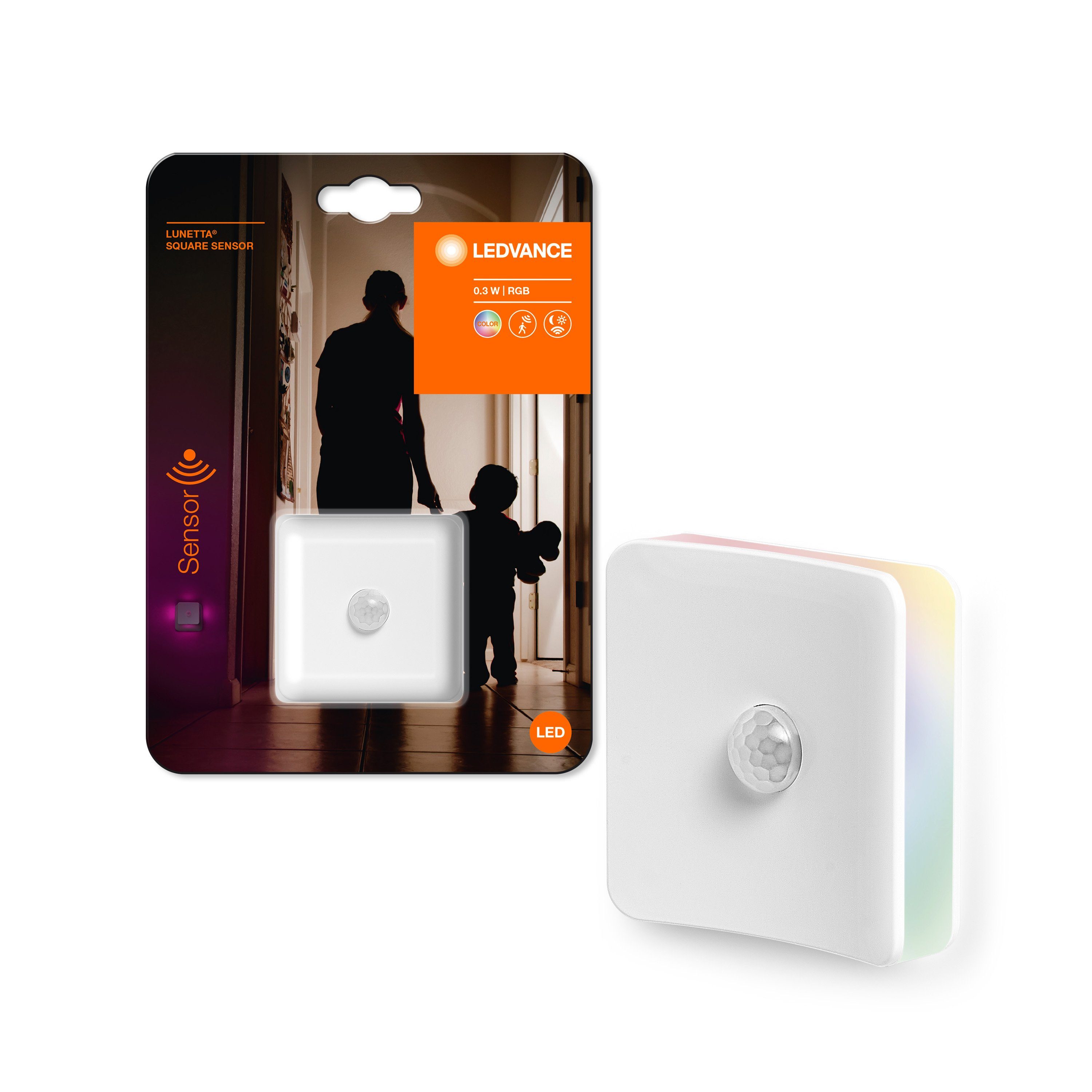 Ledvance LED Steckdosenleuchte LUNETTA SQUARE SENSOR RGB, RGB-Farbsteuerung, LED fest integriert, Leuchtmittel enthalten, Farbwechsler, RGB, RGB-Farbsteuerung