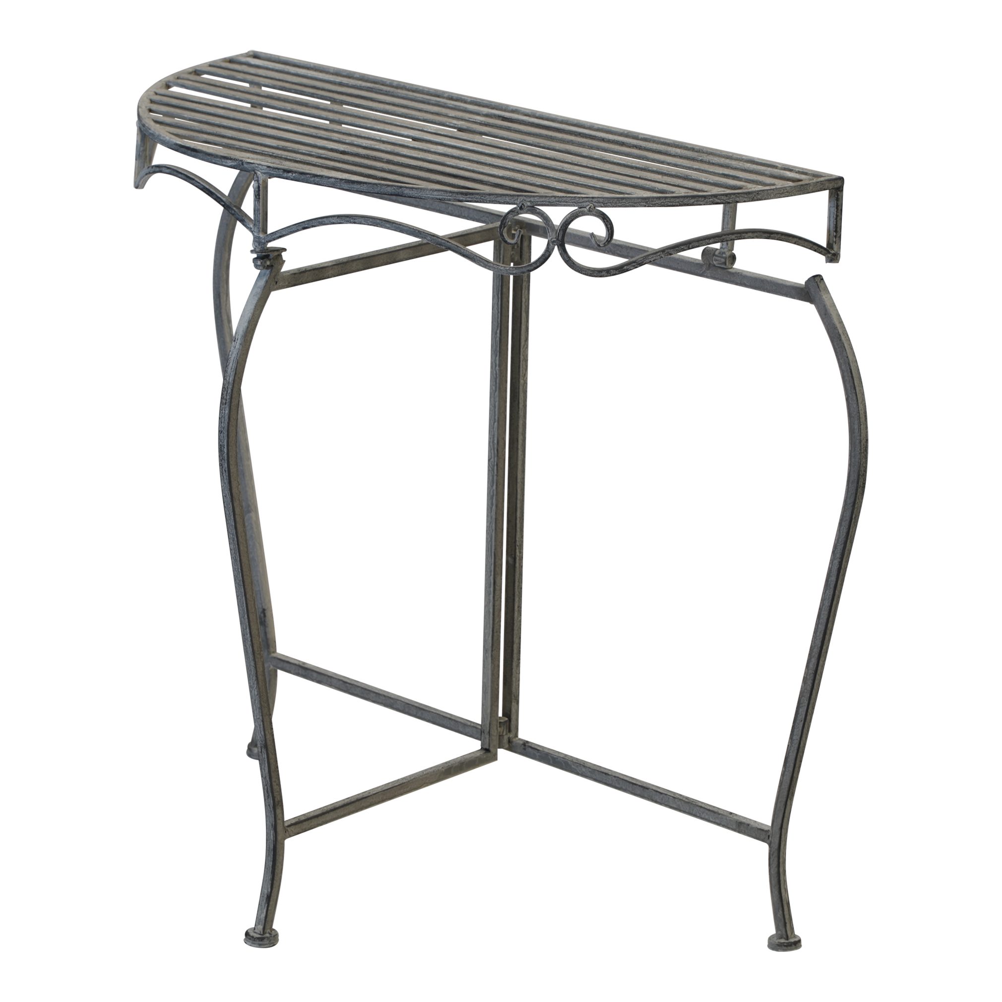 Lesli Living Beistelltisch Beistelltisch Tisch halbrund Metall grau Gartentisch 75x37x74cm