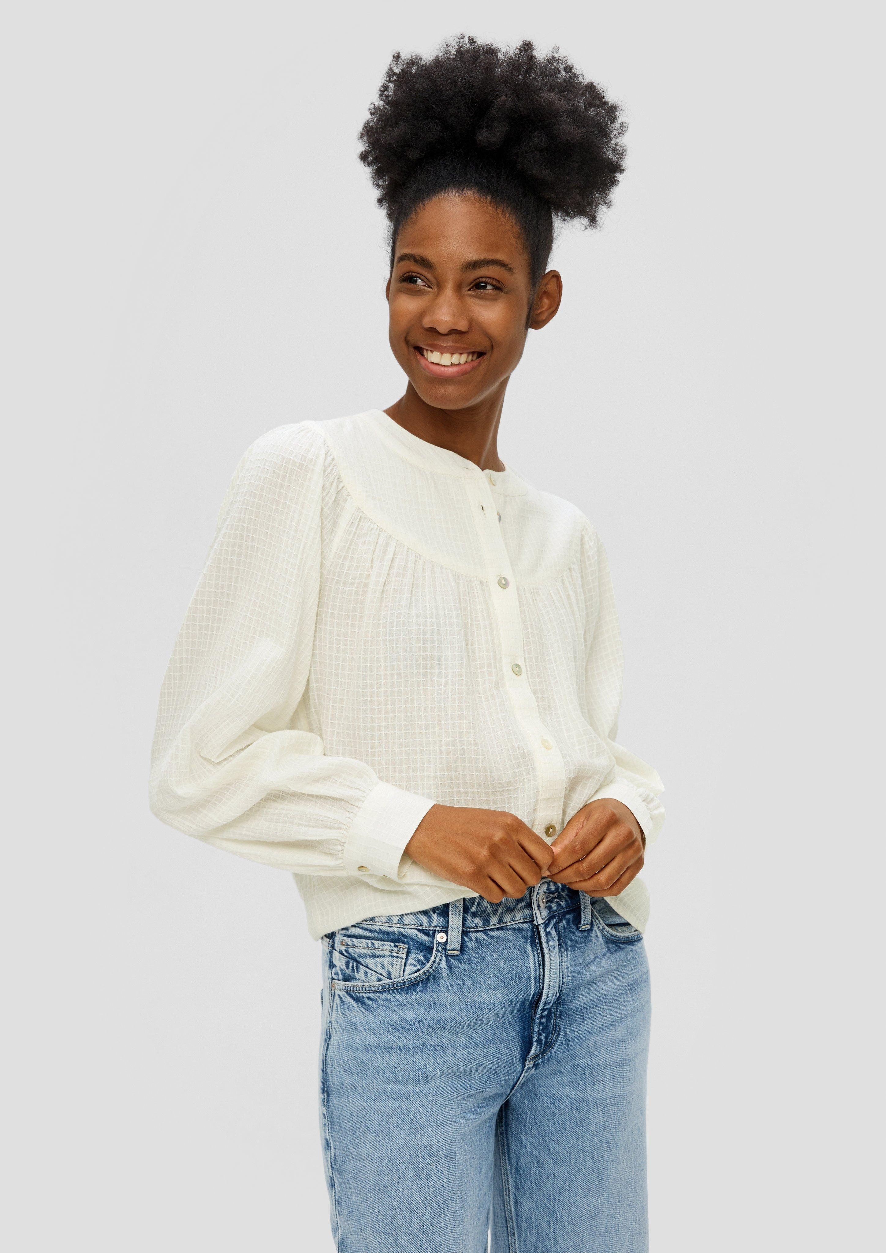 Langarmbluse Bluse mit Dobby-Struktur im Loose Fit