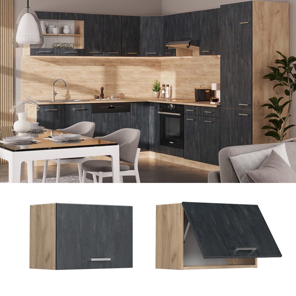 Vicco Hängeschrank R-Line, Schwarz Beton/Goldkraft Eiche, günstig online kaufen