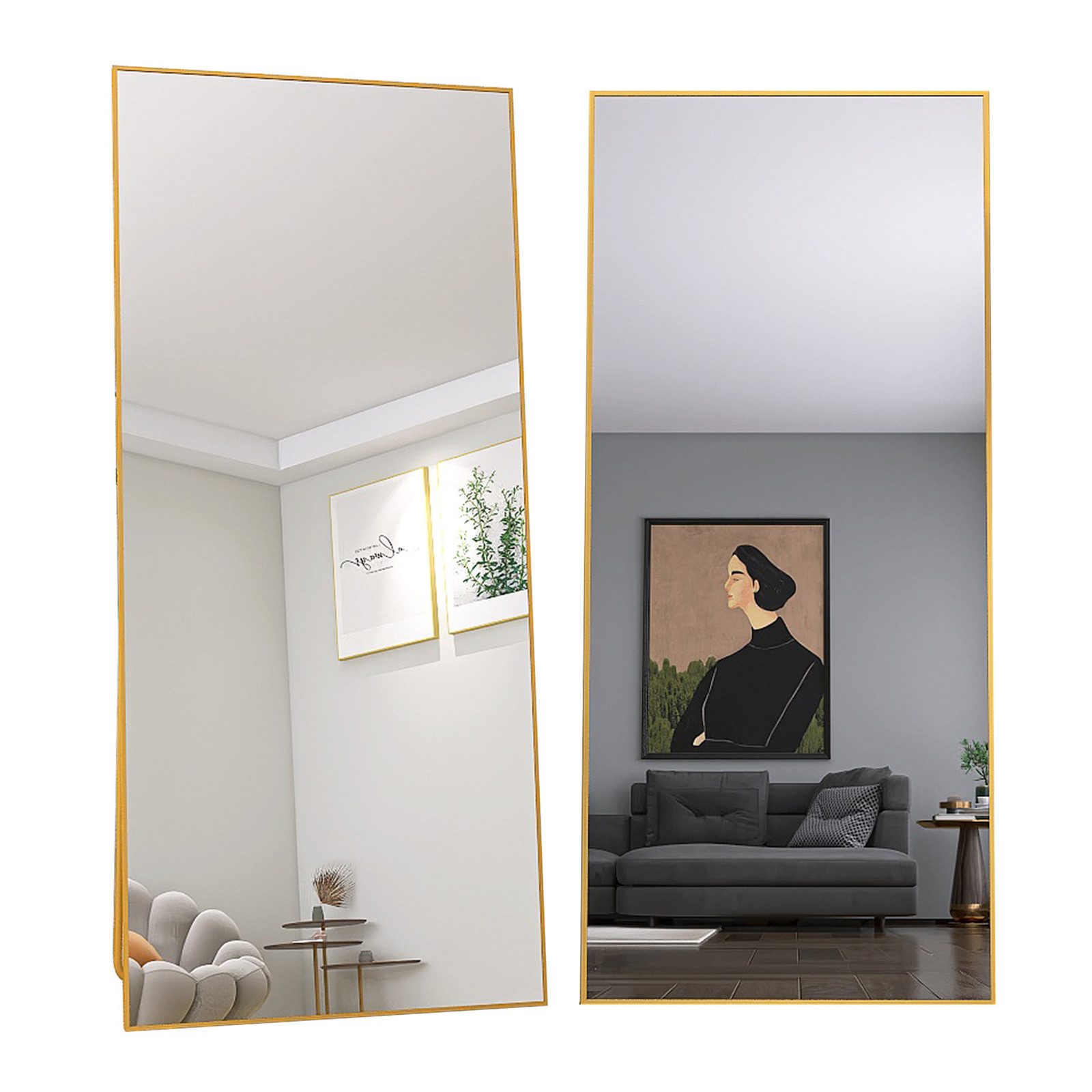 FUROKOY Ganzkörperspiegel Standspiegel mit Ständer, Metallrahmen (Garderobenspiegel, 1-St), Rechteckiger Wandspiegel,180x80cm für Wohnzimmer, Schlafzimmer,Gold
