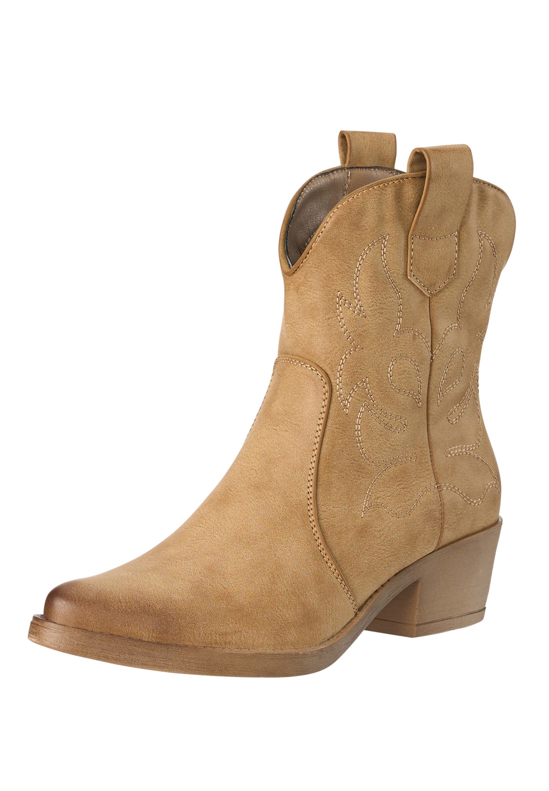 Salinyang Damen Western Cowboy Boots mit Ziernähten und Blockabsatz Stiefelette