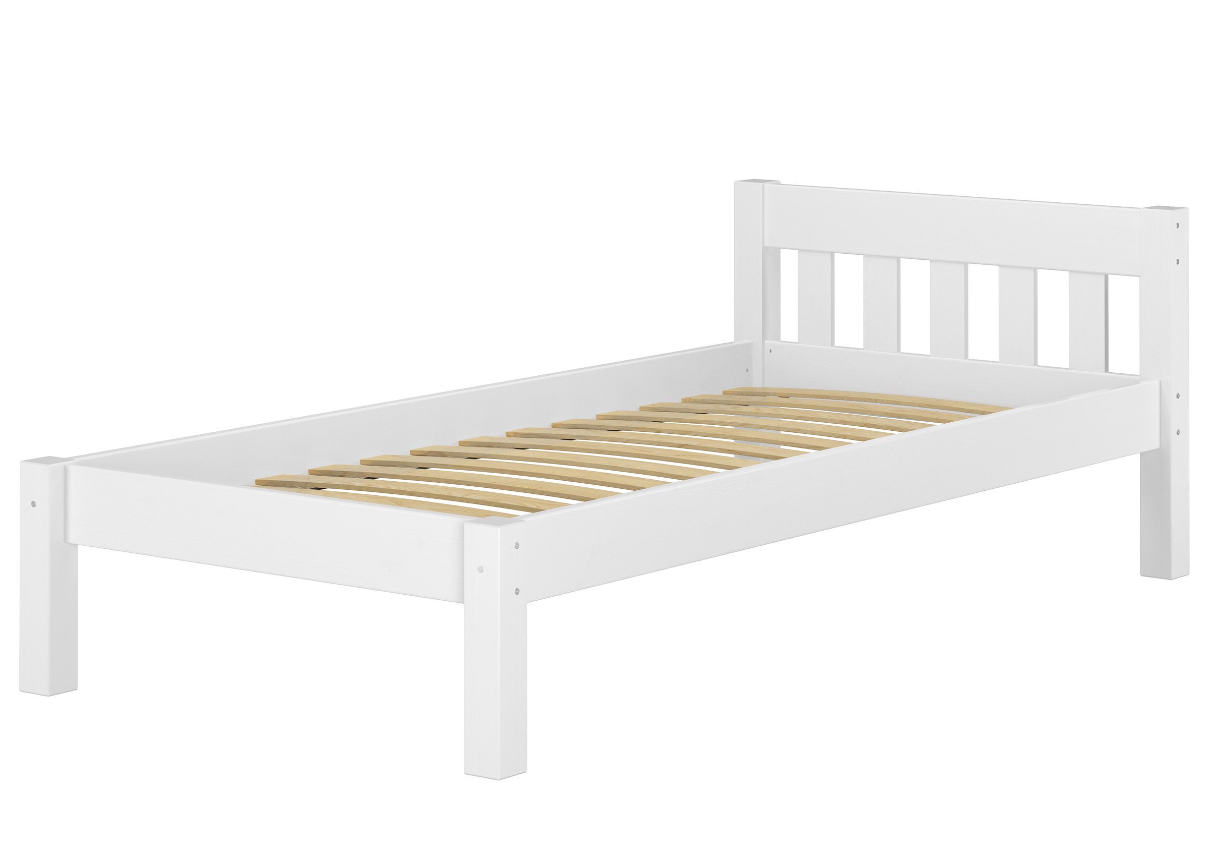 ERST-HOLZ Bett Bettenset: weißes Holzgestell Kiefer Matratze, und Federleisten 90x200, Kieferwaschweiß