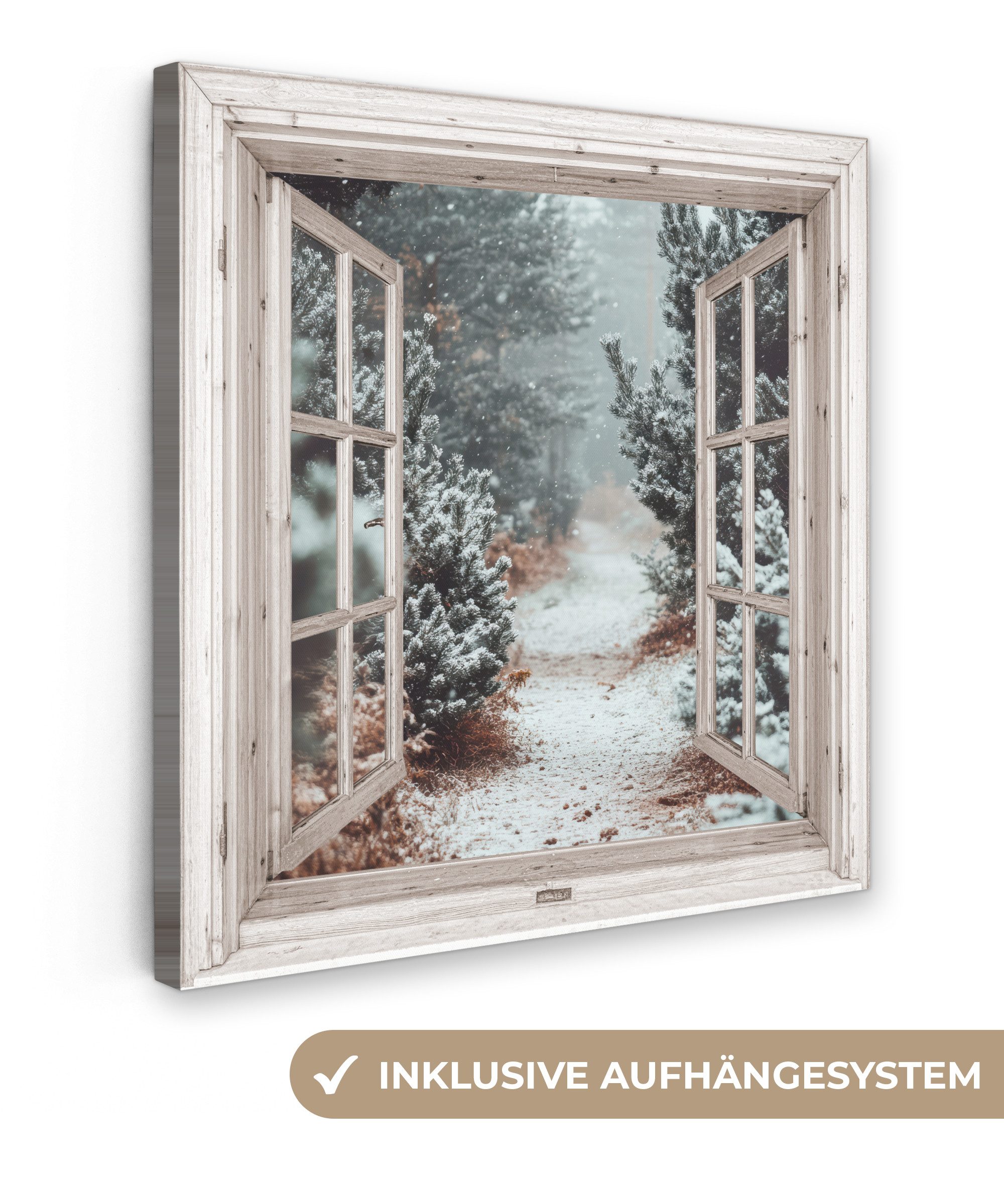 OneMillionCanvasses® Leinwandbild Wald - Winter - Bäume - Natur - Weg - Aus günstig online kaufen