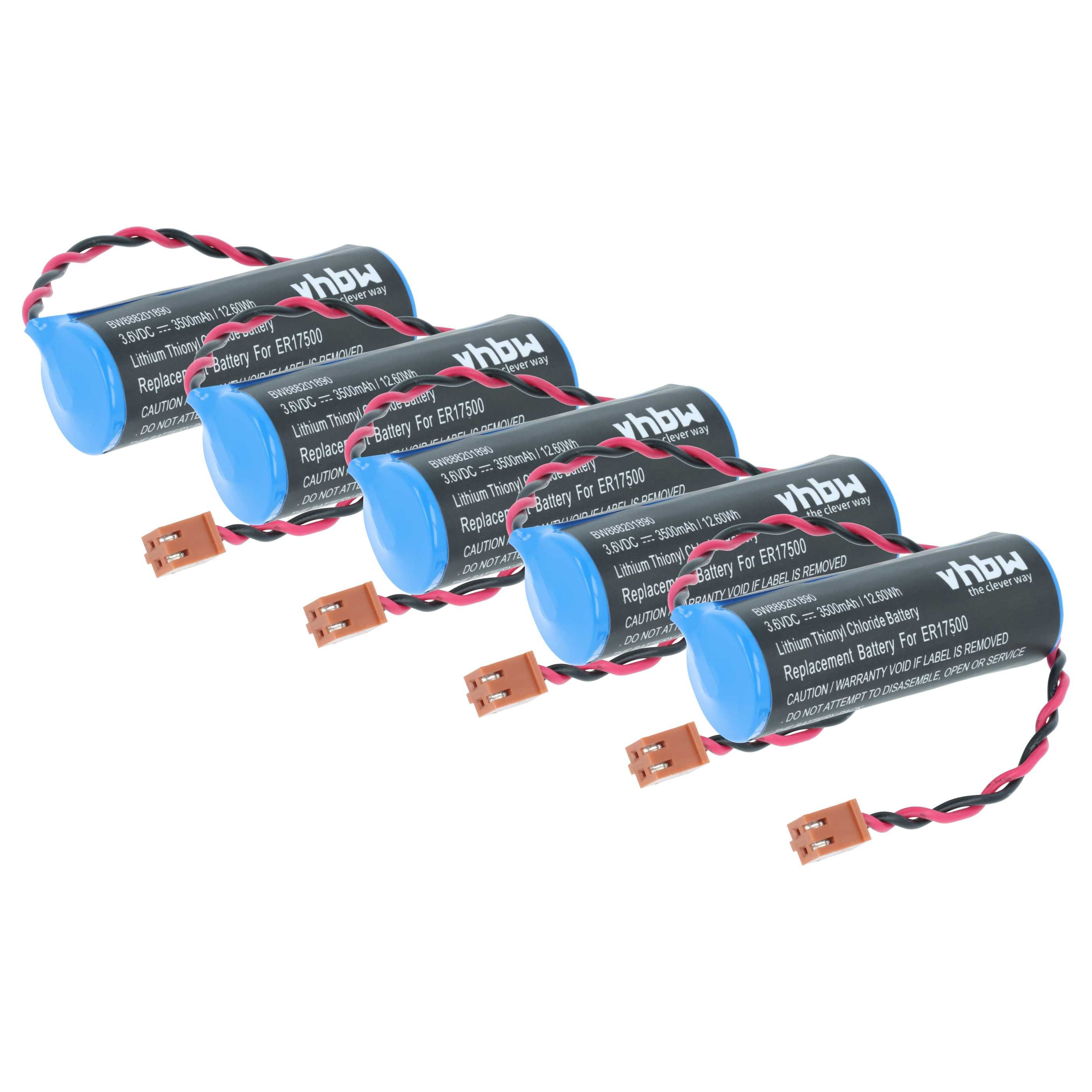 vhbw Batterie passend für Panasonic VR-006, VR-004, VR8, ER6VCT, VR-008, Akku Batterie Li-SOCl2 3500 mAh (3,6 V, 5 St), Leistungsfähige Ersatz-Batterie für Industrie Controller