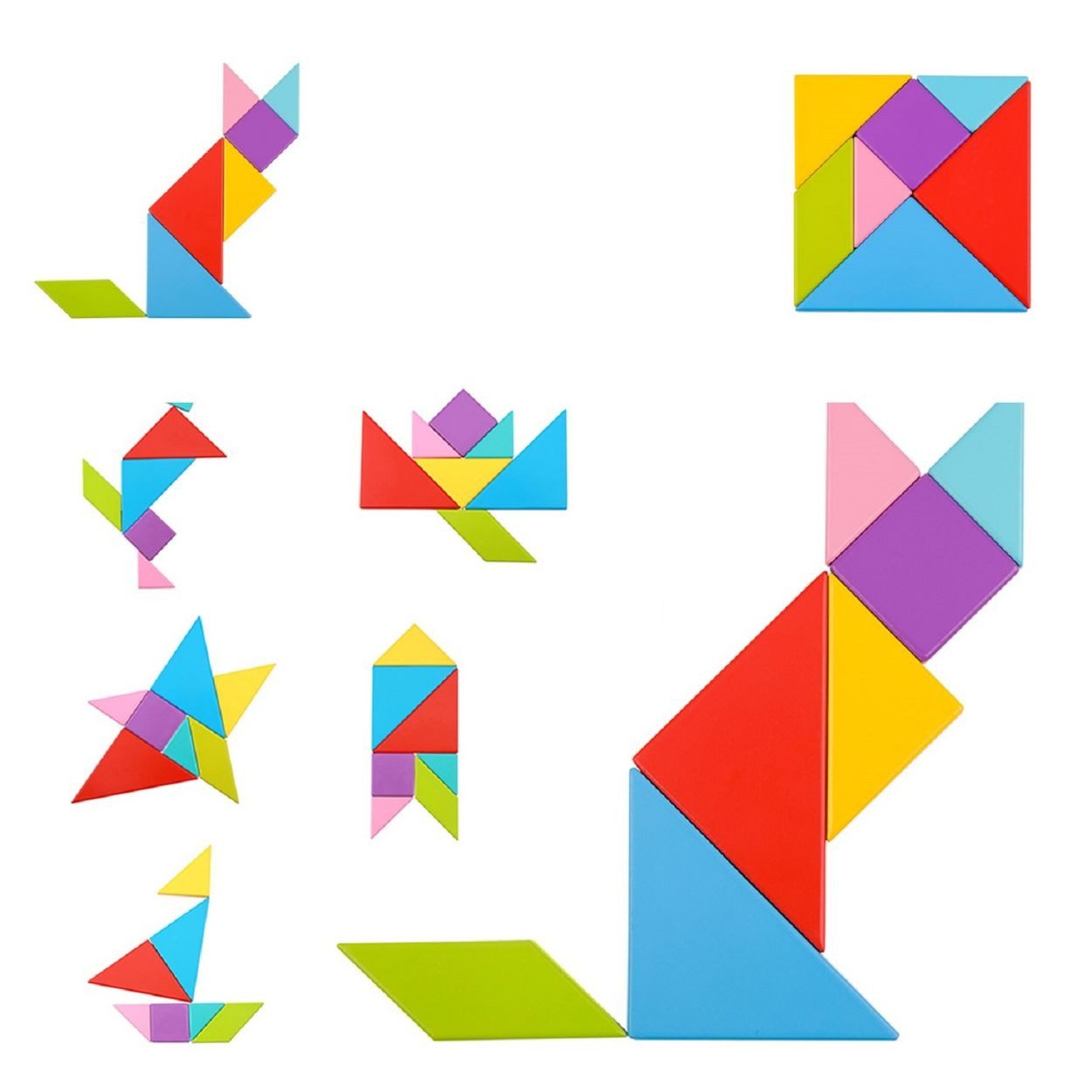 Tooky Toy Puzzle Tangram TY879, 40 Puzzleteile, Holz, 40-teilig, geometrische Formen, 33 Legemuster, Logikspiel