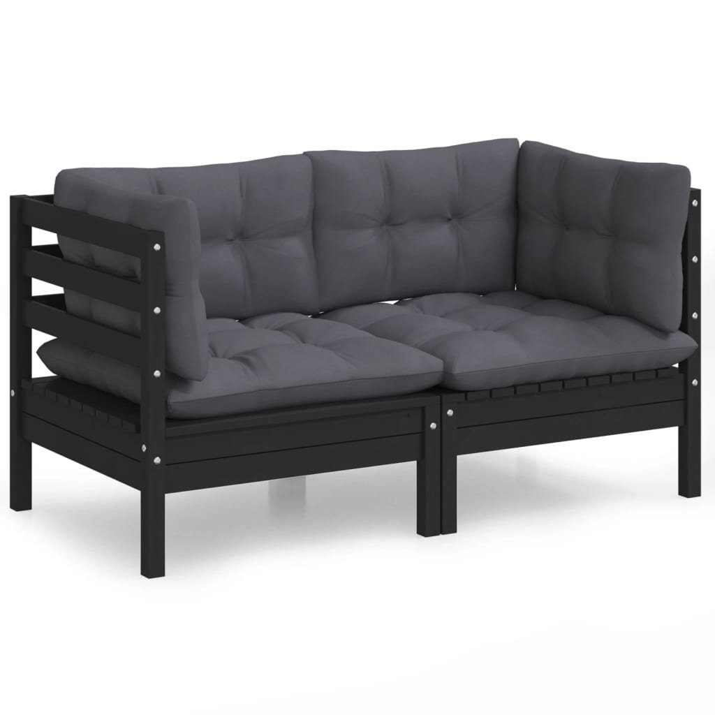 Schwarz vidaXL 2-Sitzer-Gartensofa Loungesofa Anthrazit mit Massivholz Kiefer, 1 Kissen Teile