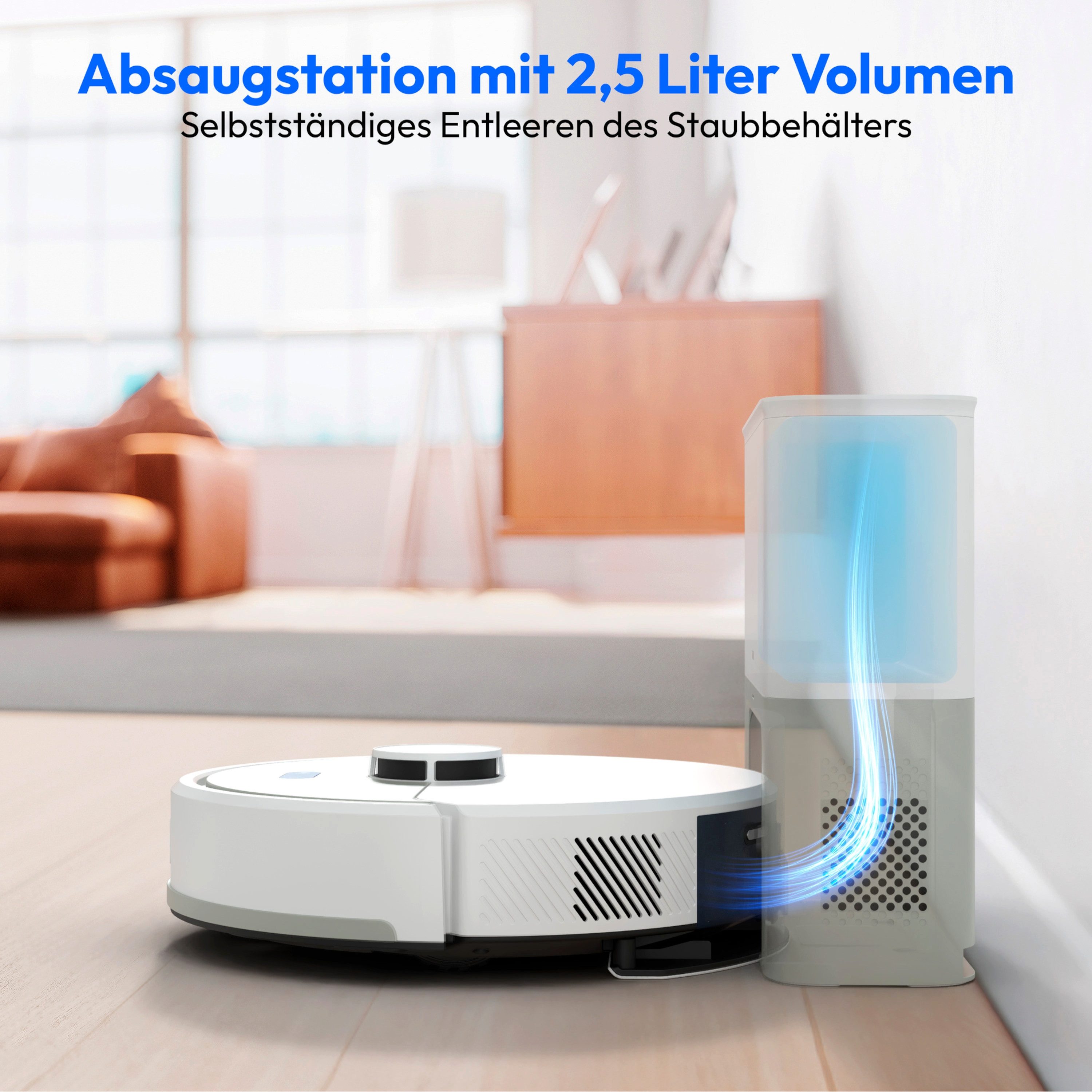 Medion® Saugroboter Smarter Saugroboter mit Wischfunktion und Absaugstation X22 SW+, beutellos, X22SW+