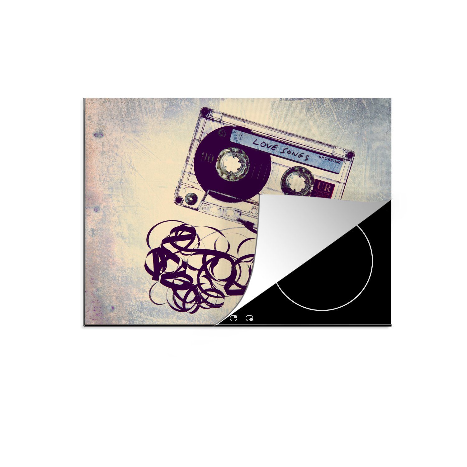 MuchoWow Herdblende-/Abdeckplatte Kassette mit Liebesliedern, Vinyl, (1 tlg), 70x52 cm, Mobile Arbeitsfläche nutzbar, Ceranfeldabdeckung