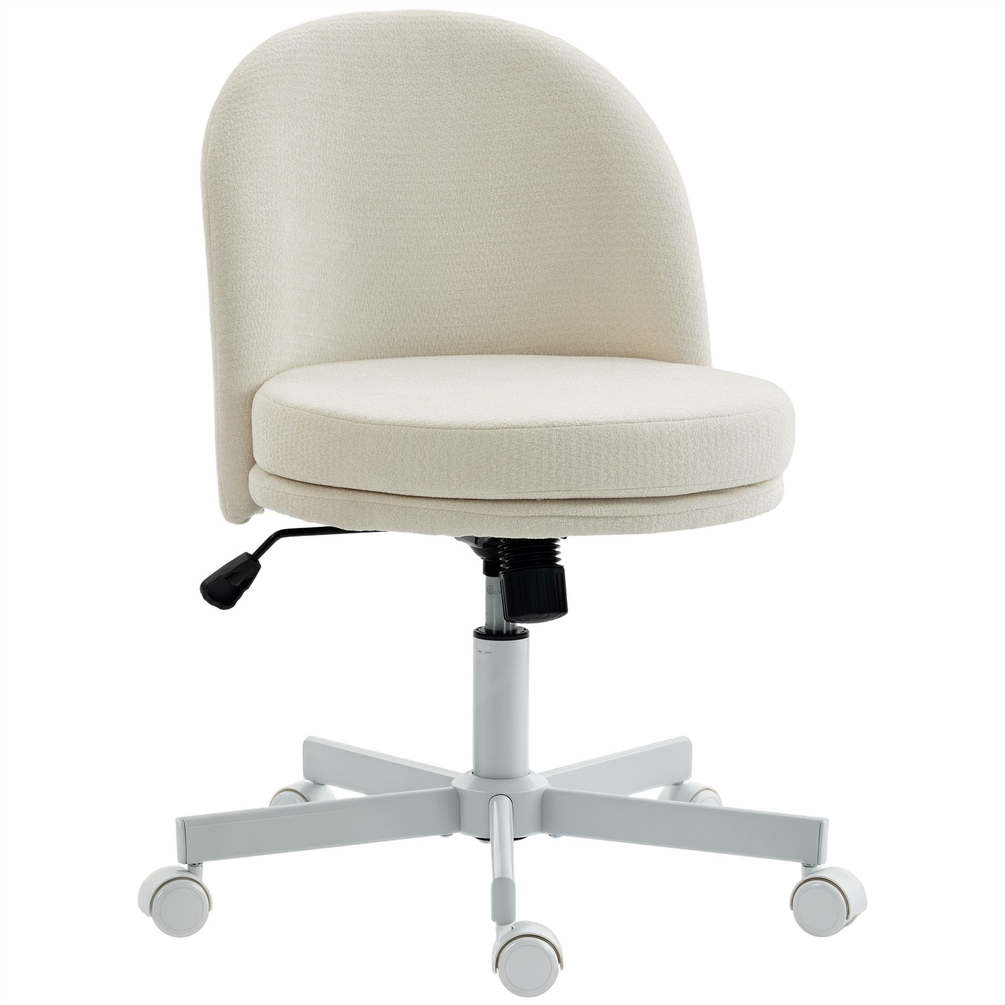 HOMCOM Bürostuhl Homeoffice Stuhl Schreibtischstuhl mit Chenille-Optik, Wippfunktion (Höhenverstellbar Drehstuhl, 1 St), bis 120 kg belastbar für Arbeitszimmer Schlafzimmer Creme