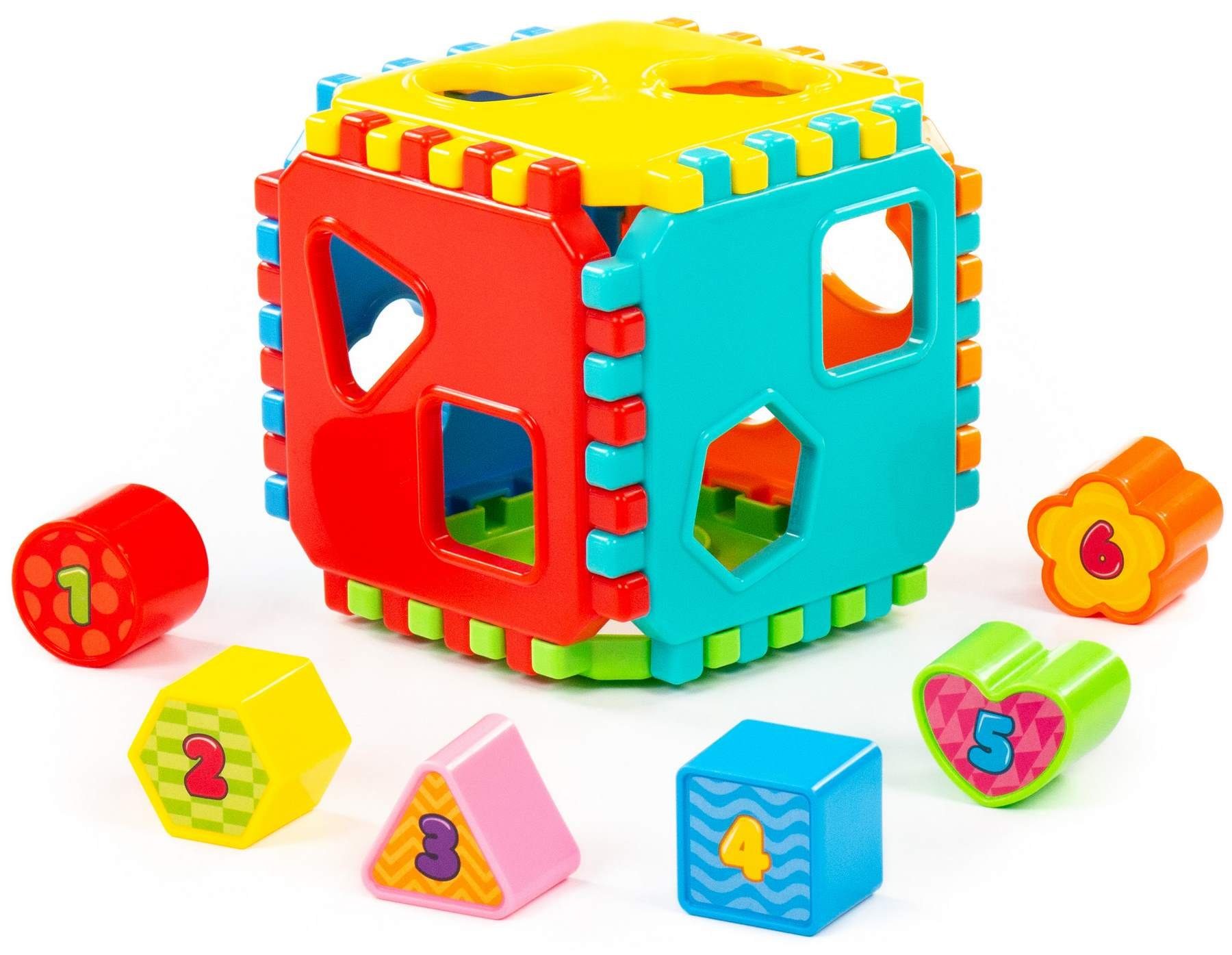 Polesie Steckspielzeug Sortierspiel Würfel mit Zahlen-Stecksteinen