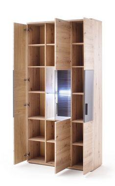 expendio Wohnzimmer-Set Claas 152, (Spar-Set, 9-St), Eiche Nb. vormontiert mit 3D-Rückwand + 1x Bank + 4x Stuhl