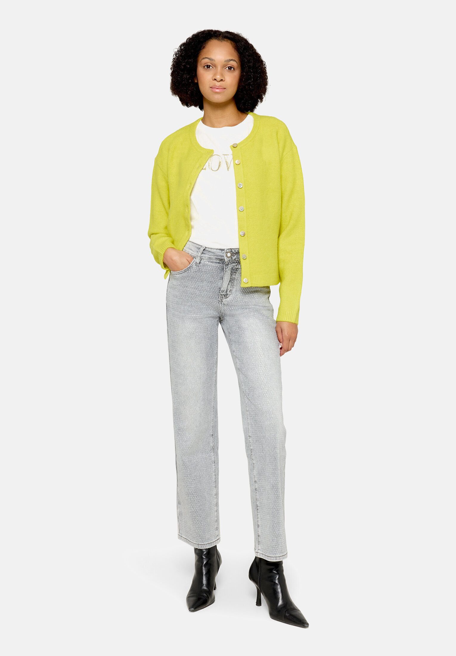Cartoon Strickjacke Damen mit Rundhalsausschnitt (1-tlg)