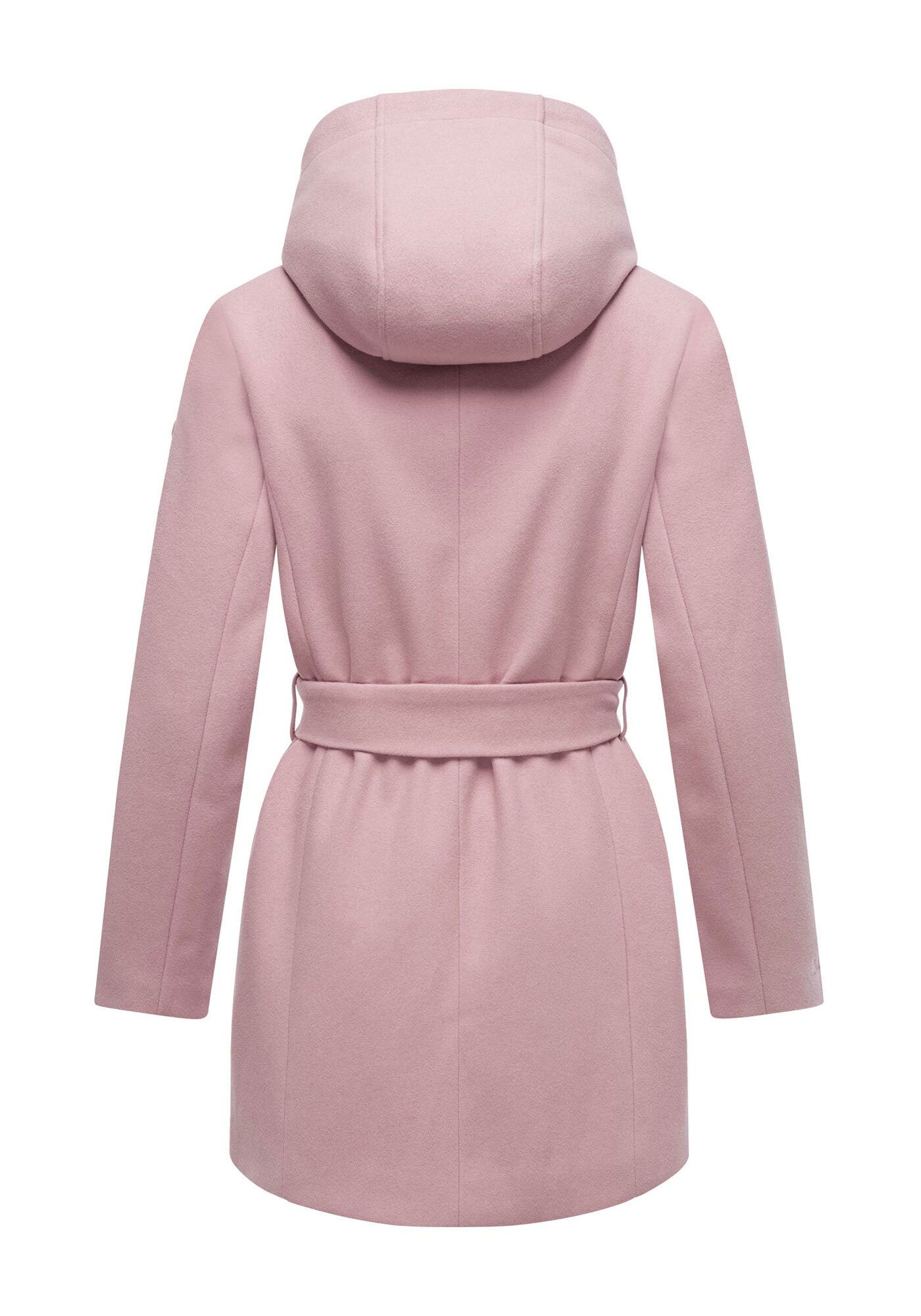 Marikoo Kurzmantel Katalinaa Eleganter Wickel Mantel mit Taillengürtel und Oversized Hood Kapuze – Bild 4 von 5