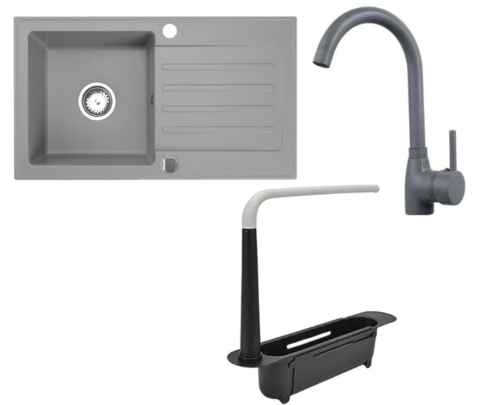 Thumbnail - Faizee Möbel Granitspüle Granitspüle 76x44+Organizer (Armatur wählbar)Spülbecken Einbauspüle