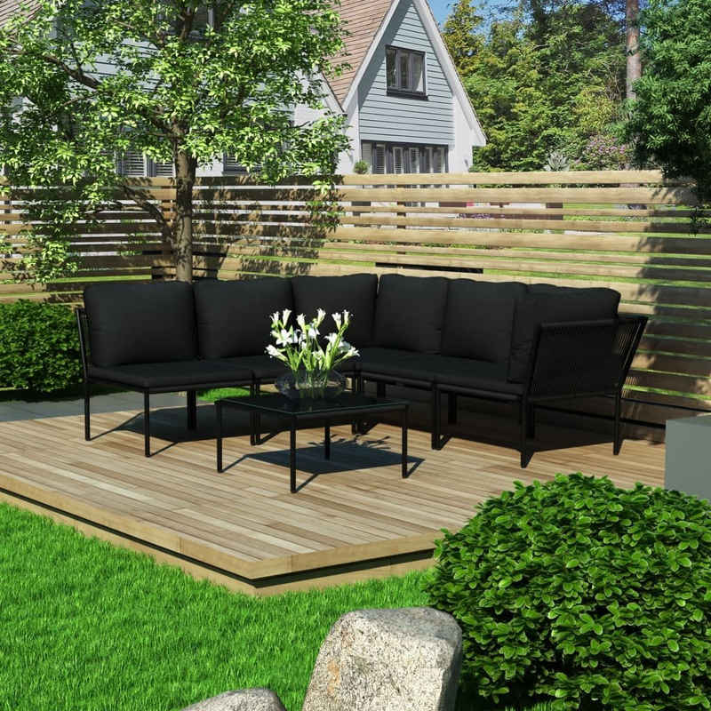 Merax Gartenlounge-Set aus PVC und Stahlgestell mit Armlehne, Balkonset, Gartengarnitur, (6-tlg), Gartenmöbel Set für 5 Personen mit Tisch und Kissen