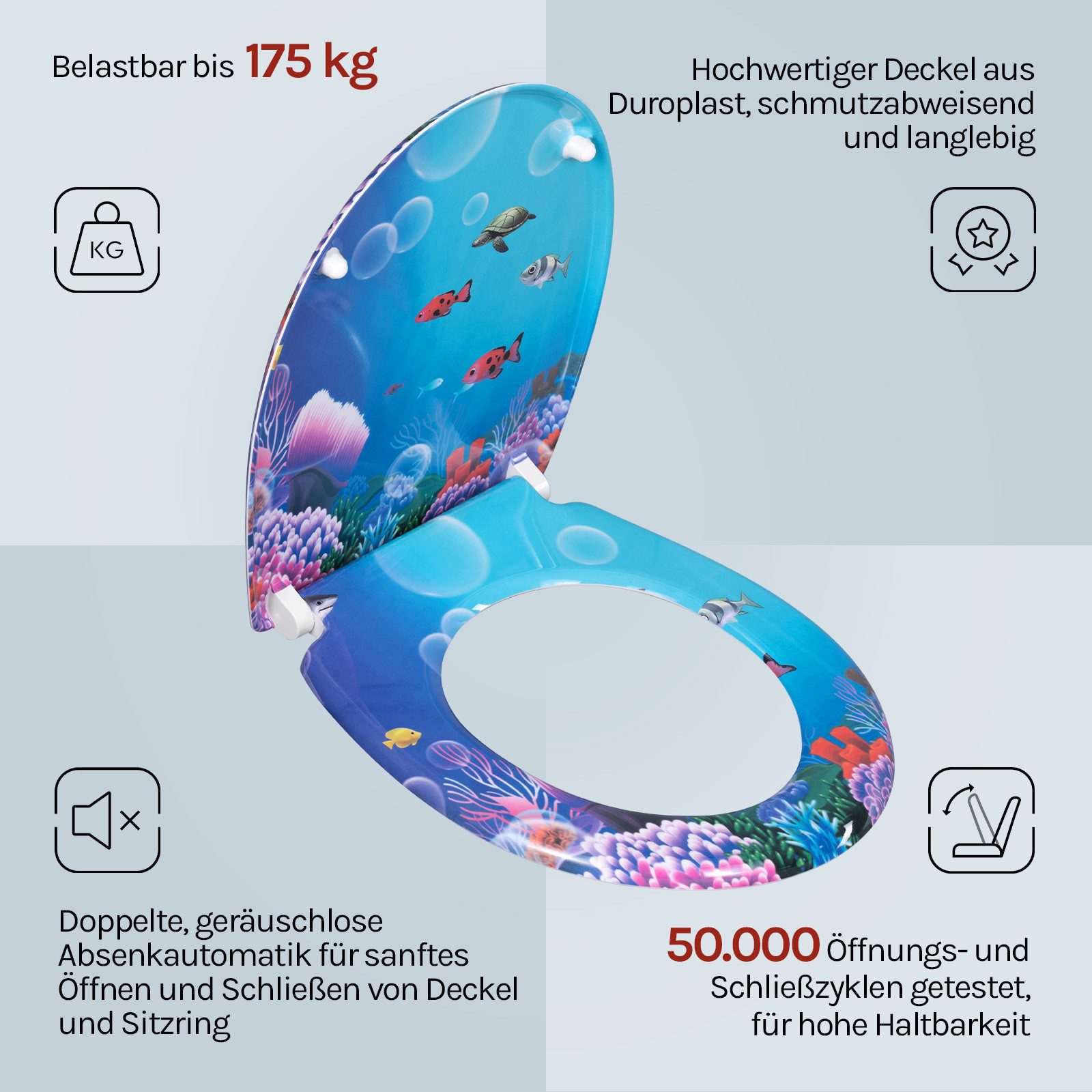 Woltu WC-Sitz (1-St), mit Absenkautomatik, Duroplast, Fast Schnellbefestigung