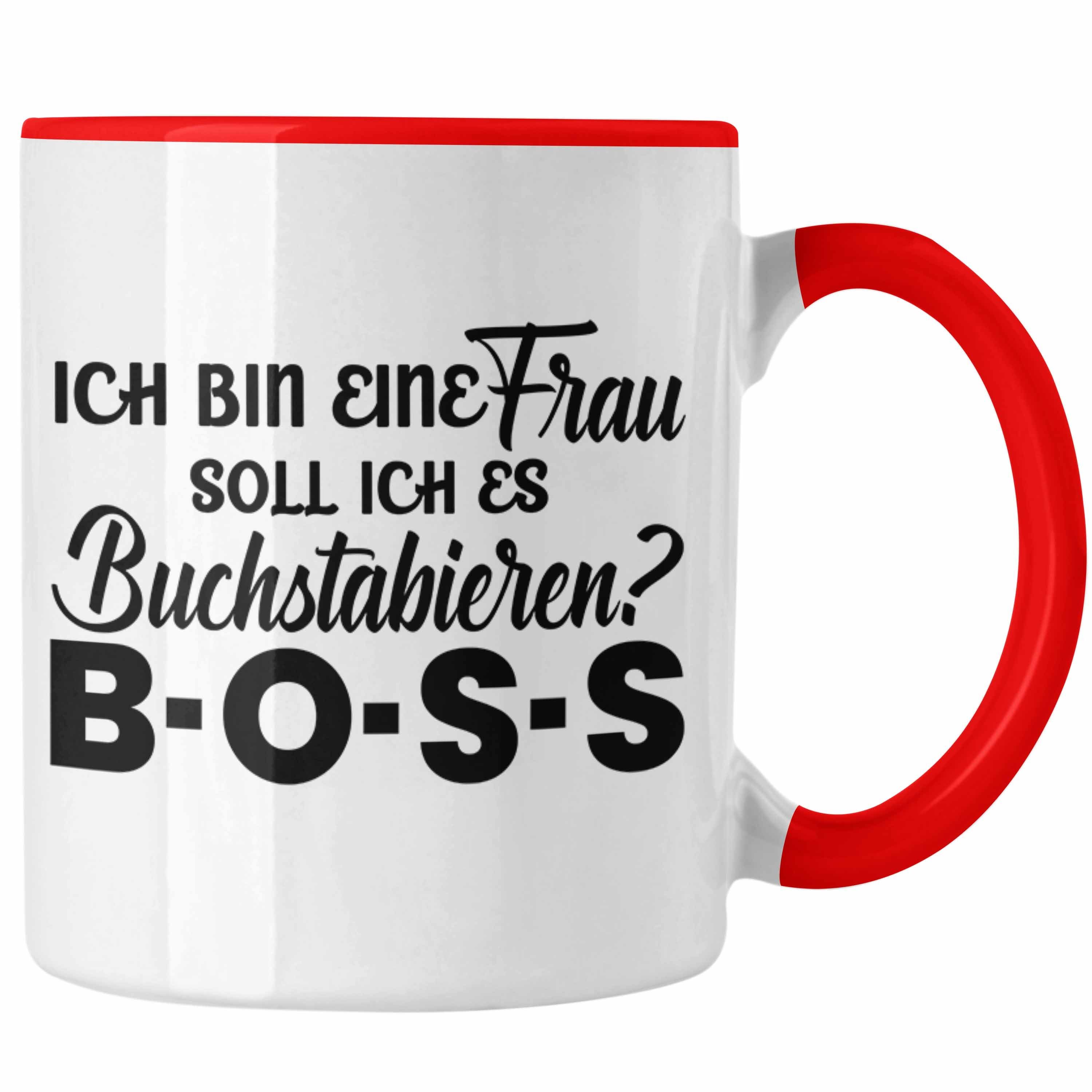 Trendation Tasse Trendation - Frauen Tasse Geschenk Boss Tasse mit Spruch für Frauen Frauentag Starke Frau Rot