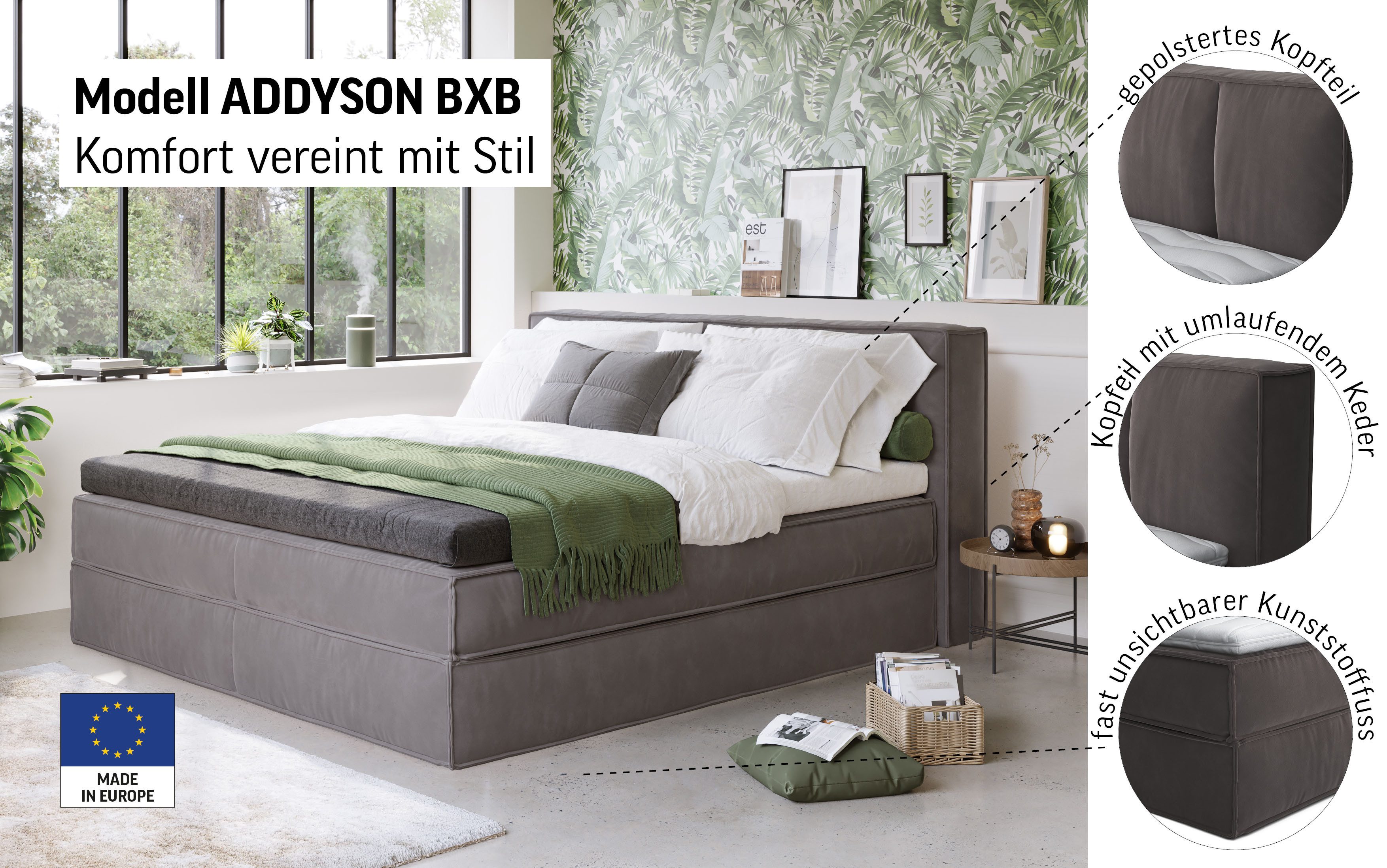 LeGer Home by Lena Gercke Boxspringbett Addyson (Härtegrade H2, H3 und H4 wählbar), Boxspringbett inkl. Topper, 2 Matratzen