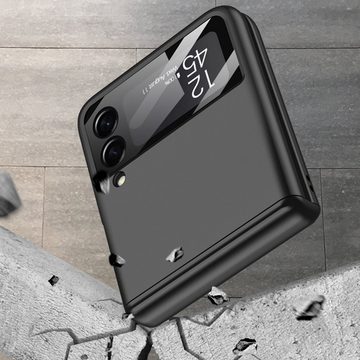 Wigento Handyhülle Für Samsung Galaxy Z Flip4 5G Kunststoff Flip All-inclusive Hart Cover Handy Tasche Hülle Etuis Silber