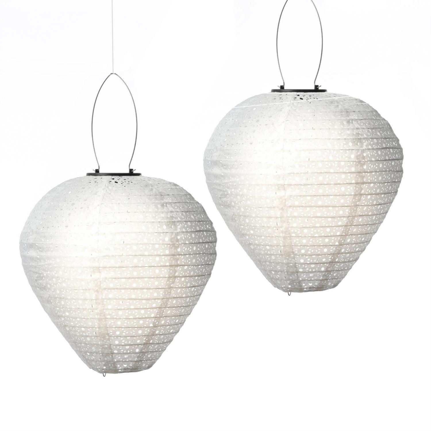 LED Lampion Solar Gartenlampion Ballon Blumenmuster weiß 30cm Balkon Terrasse 2St.