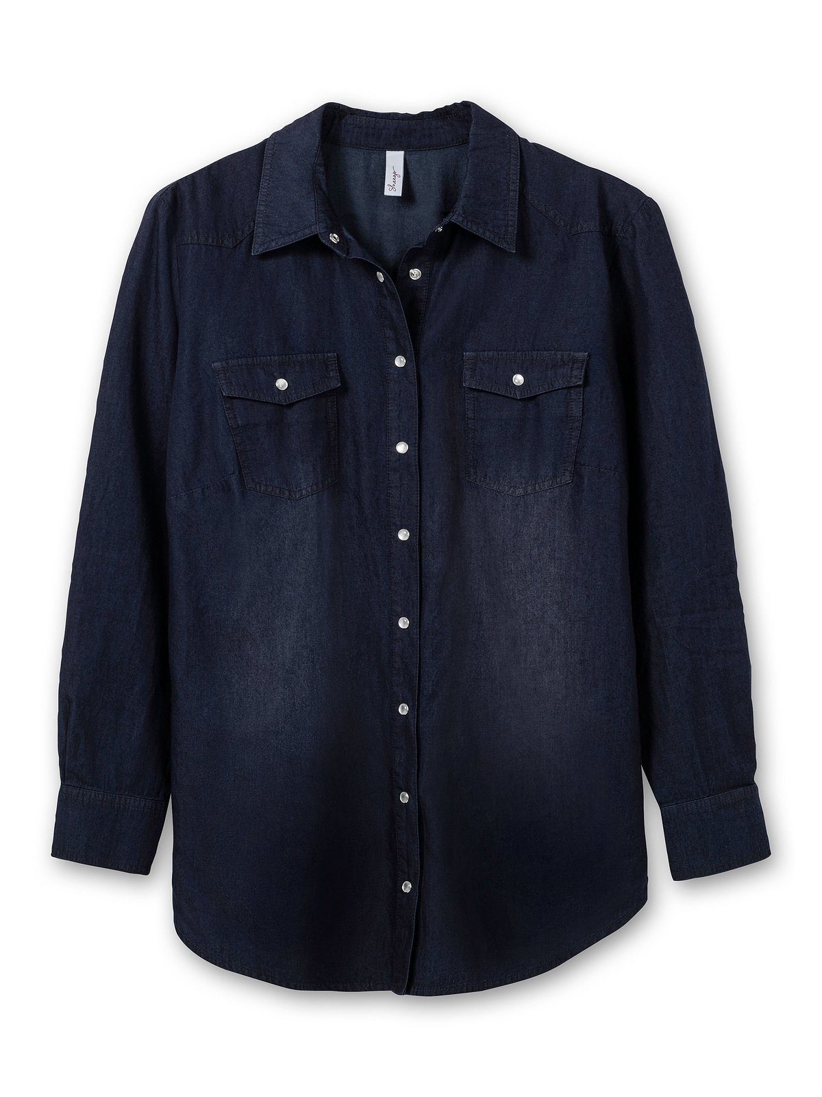 Sheego Jeansbluse mit Große Knopfleiste dark und Brusttaschen Denim Größen blue