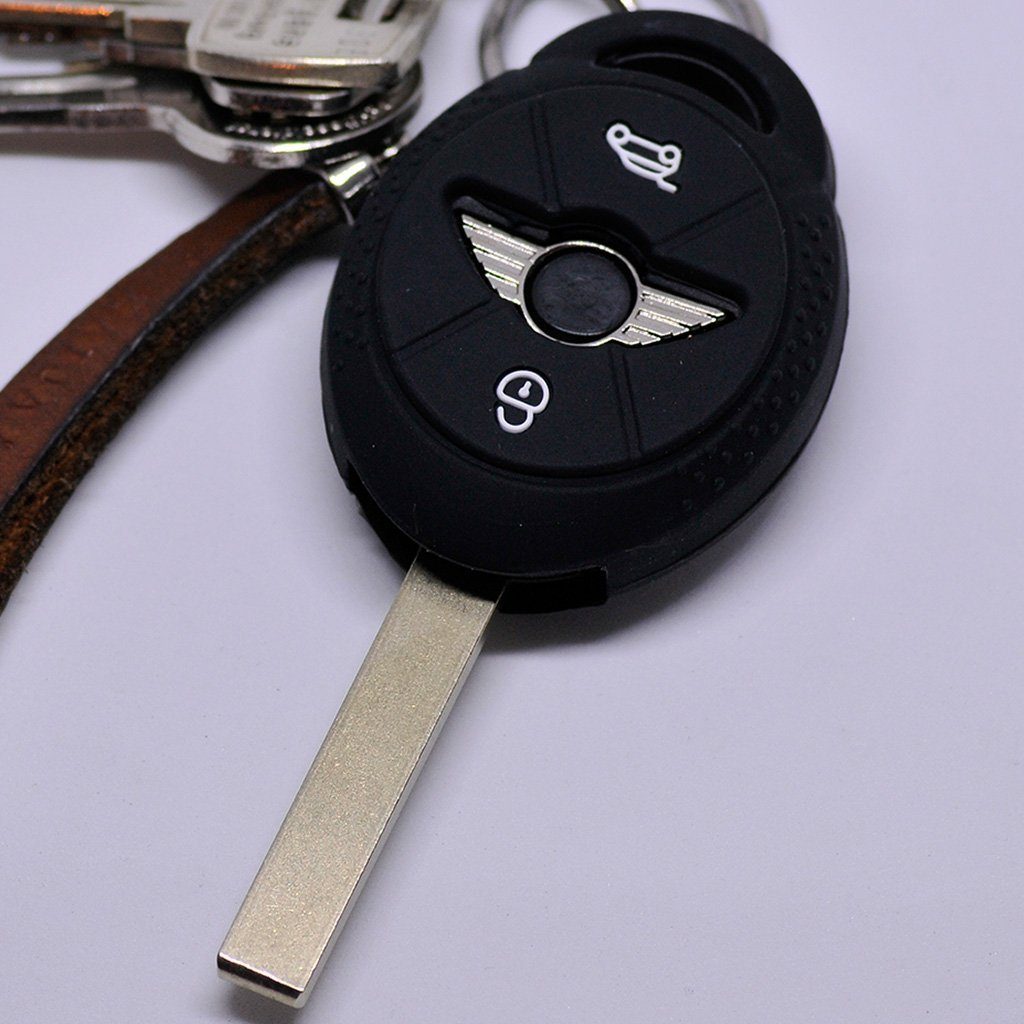 mt-key Schlüsseltasche Autoschlüssel Softcase Silikon Schutzhülle Schwarz, für Mini ONE Cooper Cabrio Clubman 3 Tasten Funk Fernbedienung