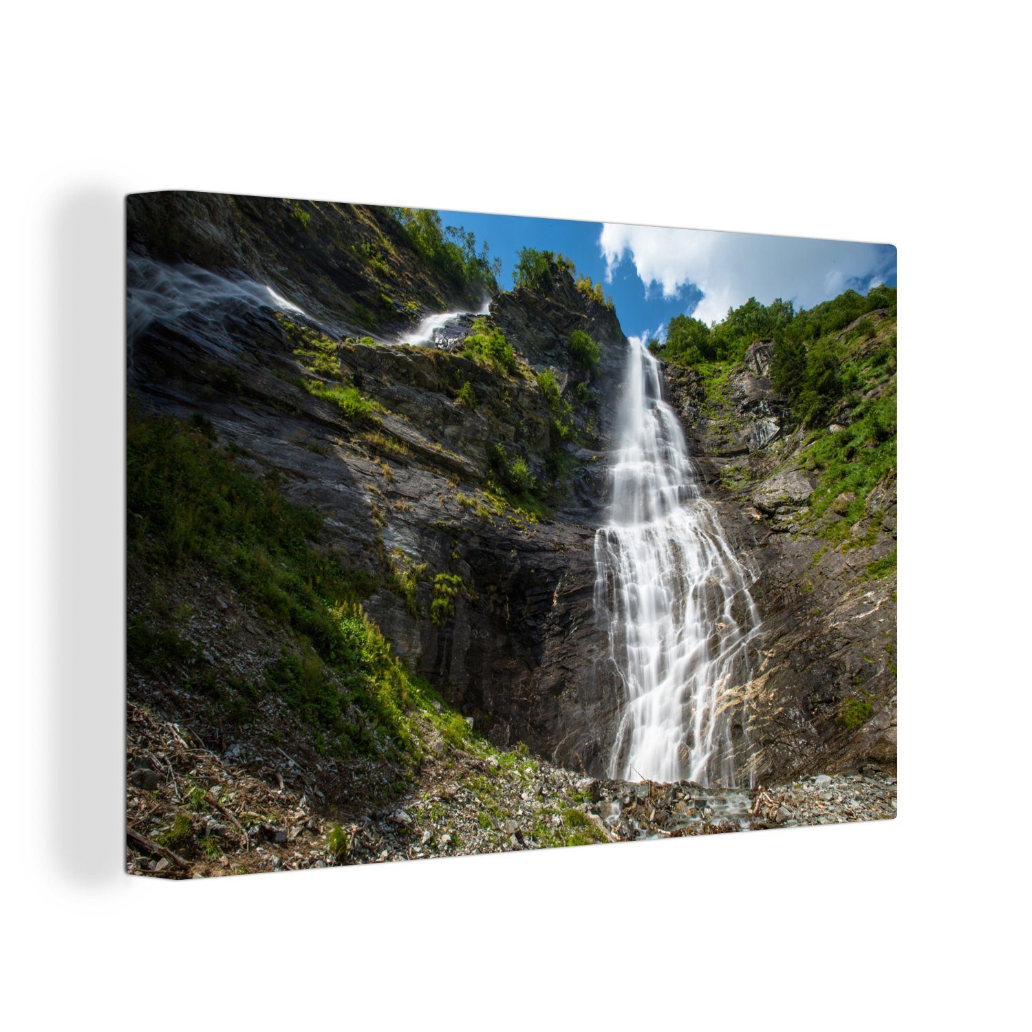 OneMillionCanvasses® Leinwandbild Wilder Wasserfall in der Berglandschaft des Nationalparks Hohe Tauern, (1 St), Wandbild Leinwandbilder, Aufhängefertig, Wanddeko, 30x20 cm