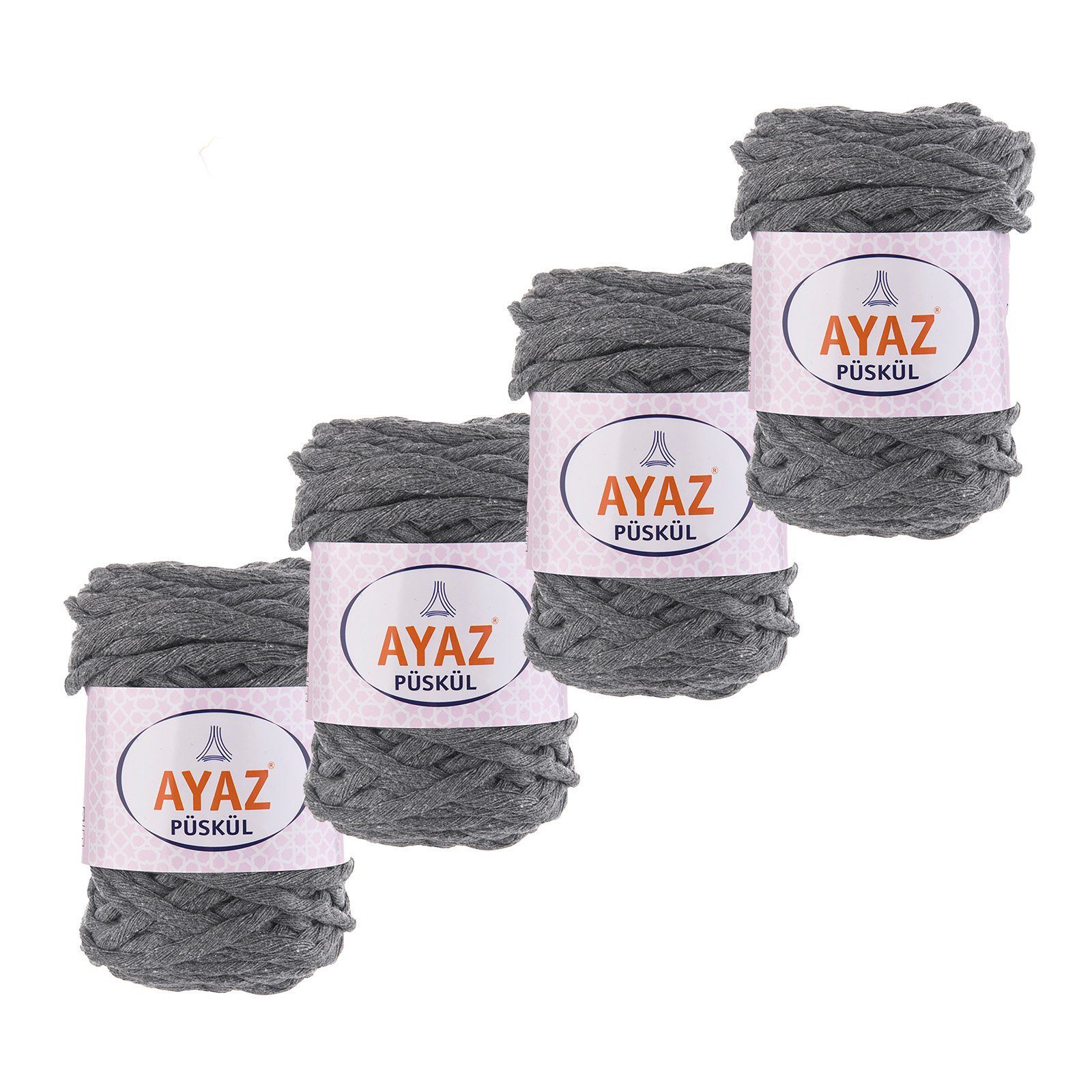 AYAZ 4 x 250g Strickgarn Püskül Strickwolle Häkeln Makramegarn Häkelwolle, 1130 grau