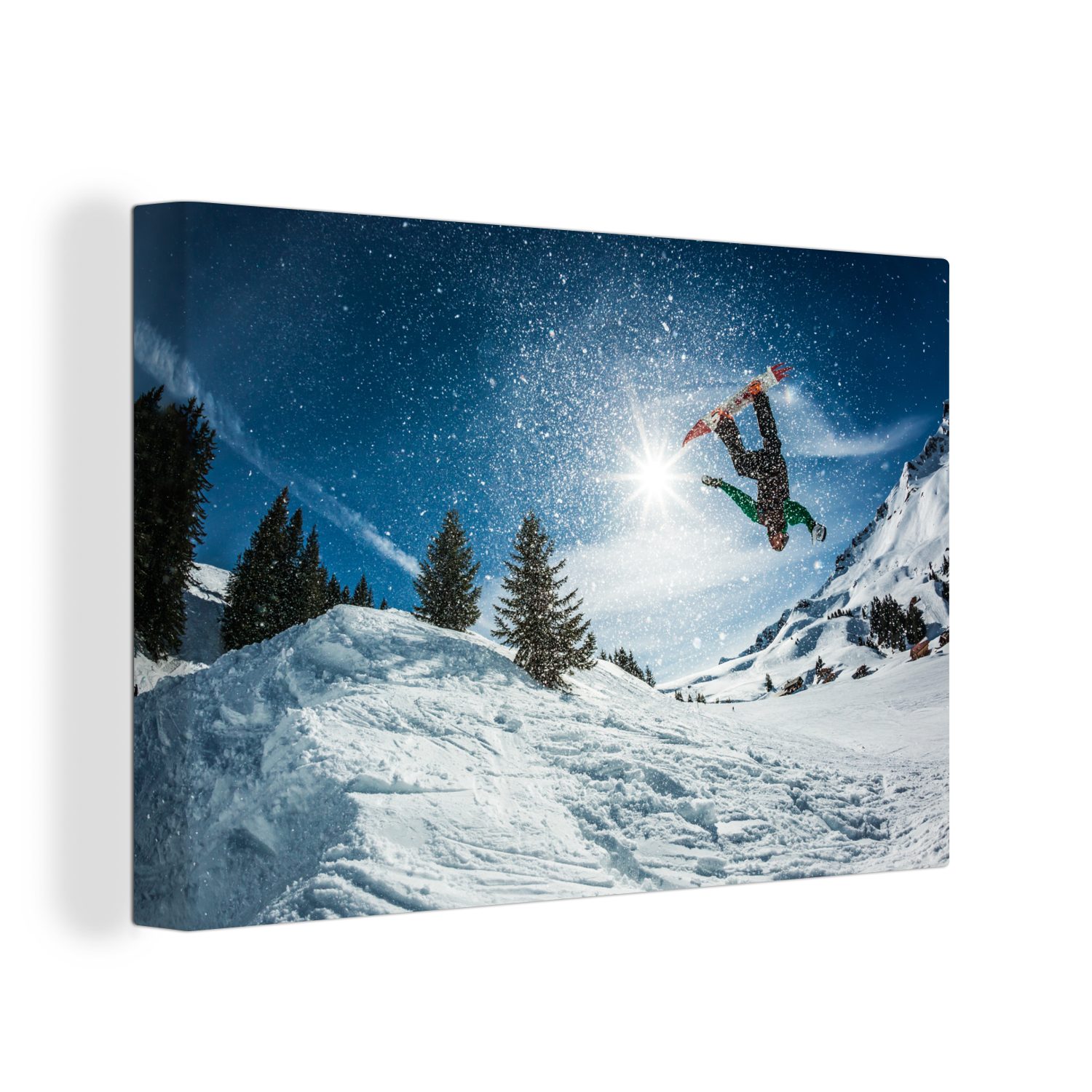 OneMillionCanvasses® Leinwandbild Snowboarder in der Winterlandschaft der Schweiz, (1 St), Wandbild Leinwandbilder, Aufhängefertig, Wanddeko, 30x20 cm
