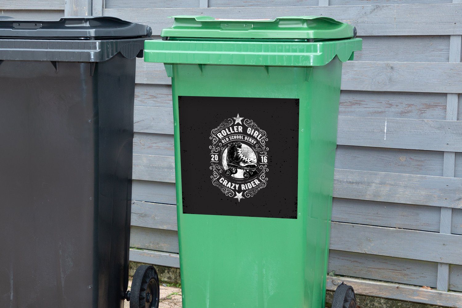 MuchoWow Wandsticker Abfalbehälter Sticker, - Container, - Mülleimer-aufkleber, Schwarz St), Skeeler Mülltonne, (1 Vintage