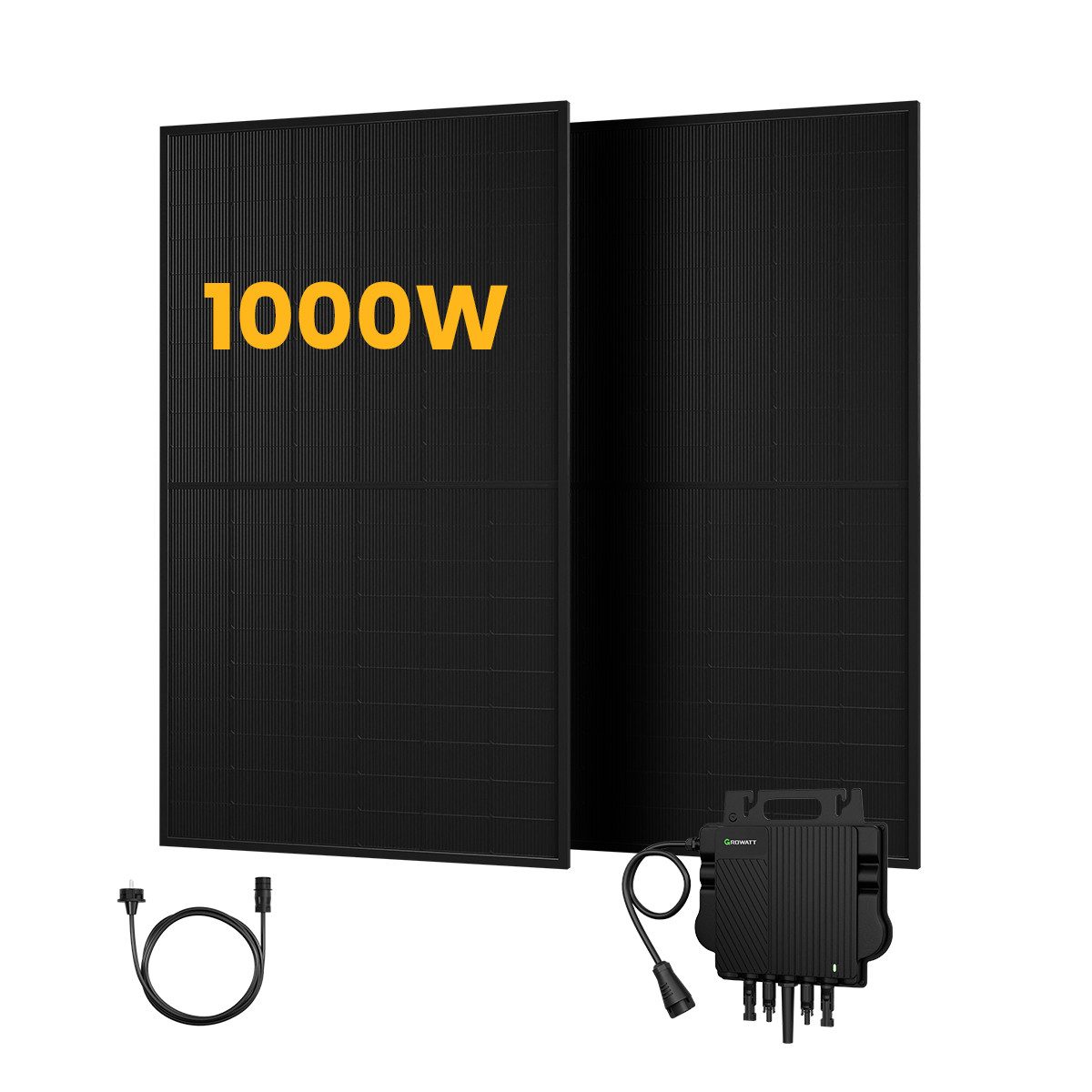 Growatt Balkonkraftwerk 1000W Solaranlage Solarmodule mit 800W Growatt Wechselrichter, (4 x 2m Solarpanel-Verlängerungskabel im Lieferumfang enthalten), Halterungen für Flachdach oder Balkon (optional)