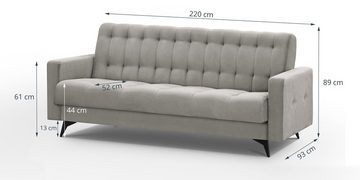 Beautysofa Schlafsofa GRETA BIS, Sofa Couch für Wohnzimmer, Schlaffunktion, Bettkasten, Velour, Polstersofa