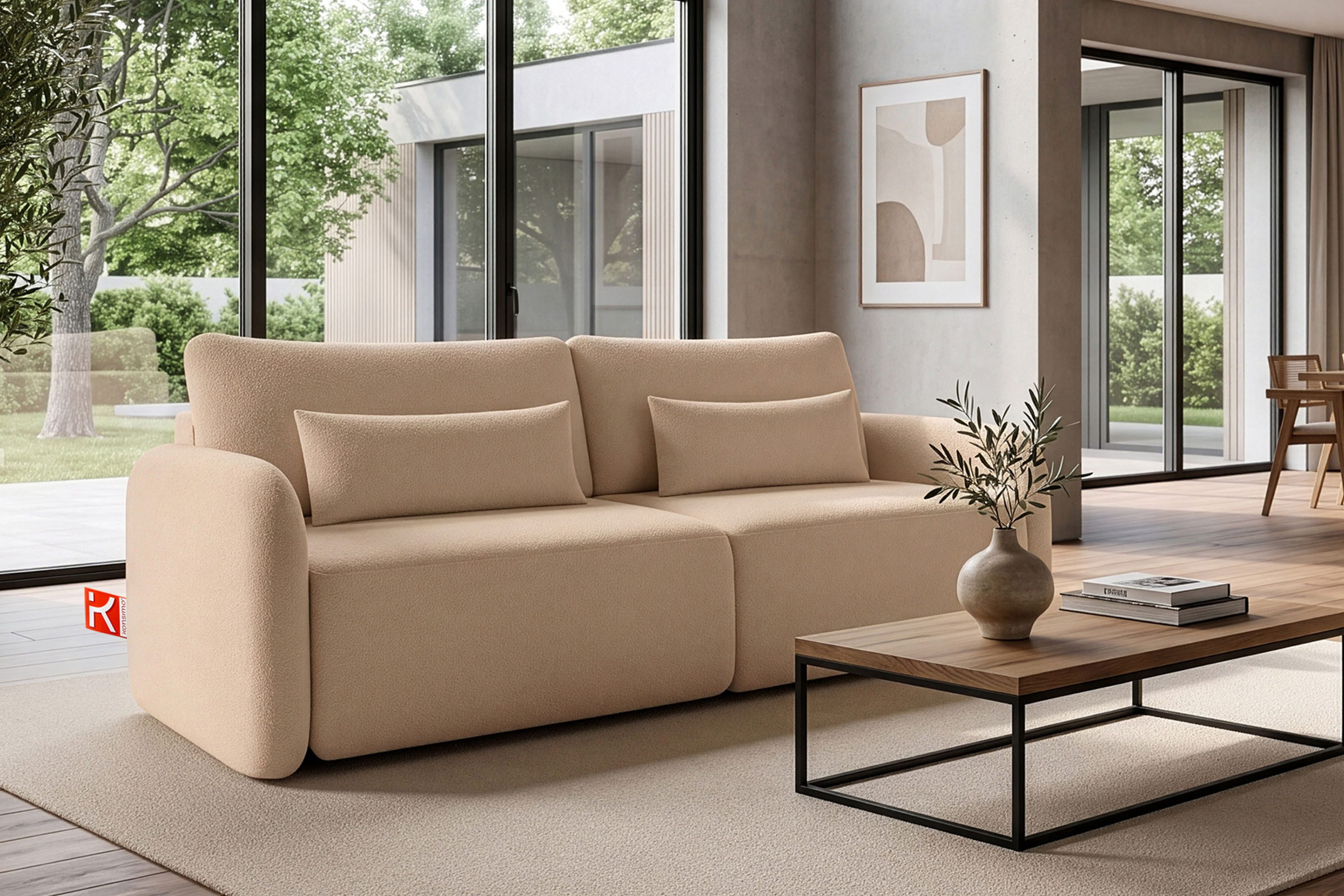KONSIMO® Sofa CALICO Schlafsofa, Modern, Einzelsofa, hergestellt in der EU, Liegefläche: 192 cm x 155 cm, 2 Lendenkissen, mit Wellenunterfederung, Bettkasten