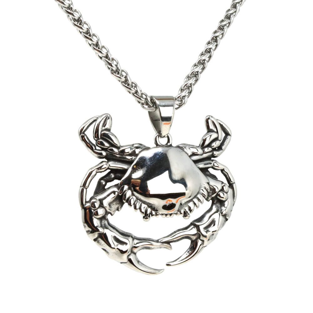 DALMARO Kette mit Anhänger Lederkette Edelstahlkette 316L KRABBE, Herren Halskette Biker / Wikinger Kette - Schmuckbox