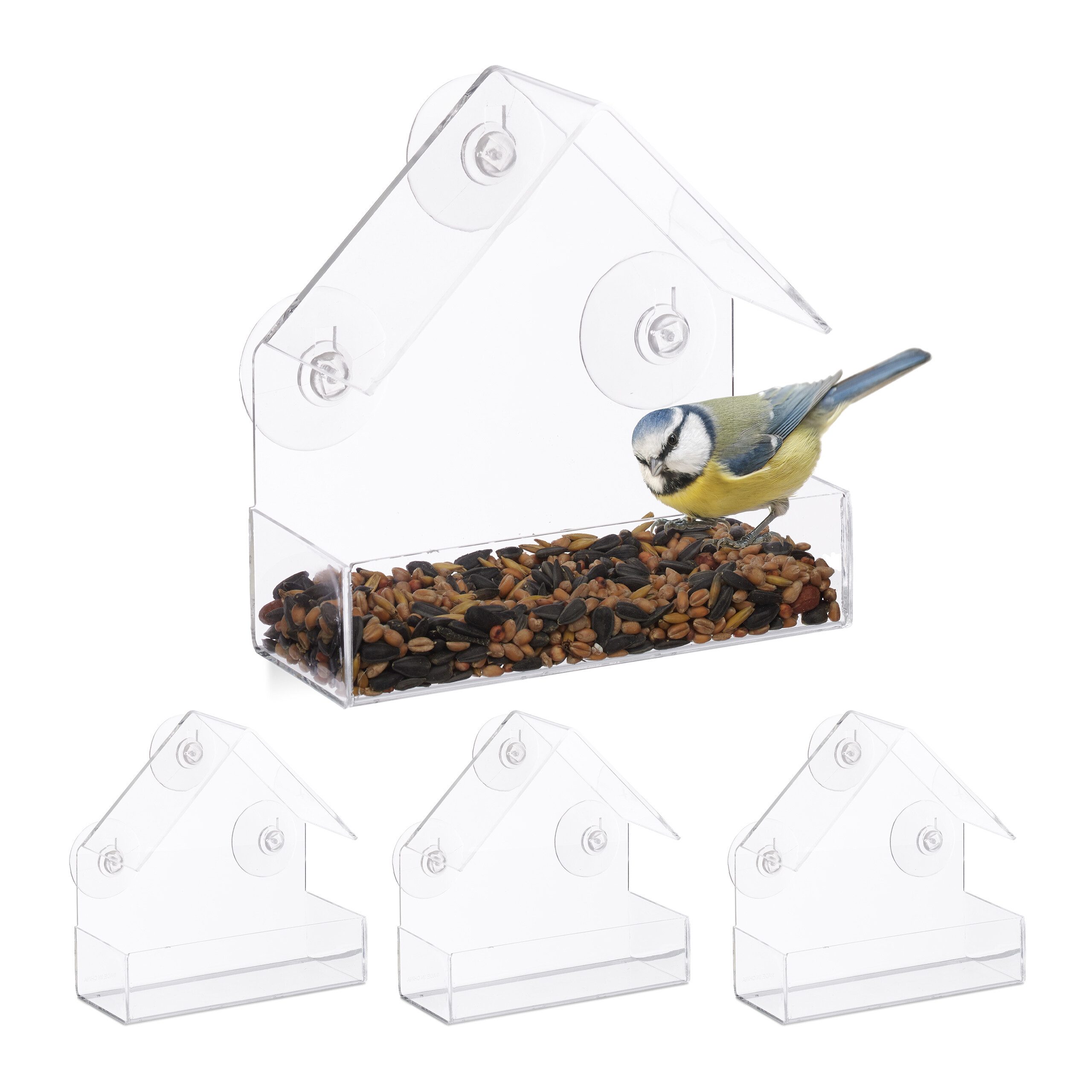relaxdays Vogelhaus Fenster-Vogelfutterhaus 4er Set günstig online kaufen