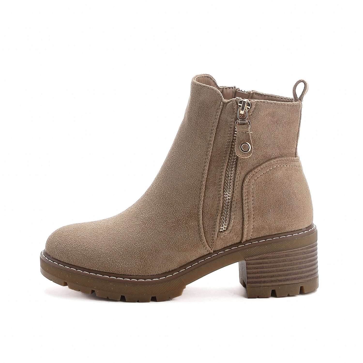 Elara Damen Stiefeletten in Veloursoptik mit Reißverschluss und Profilsohle Chelseaboots