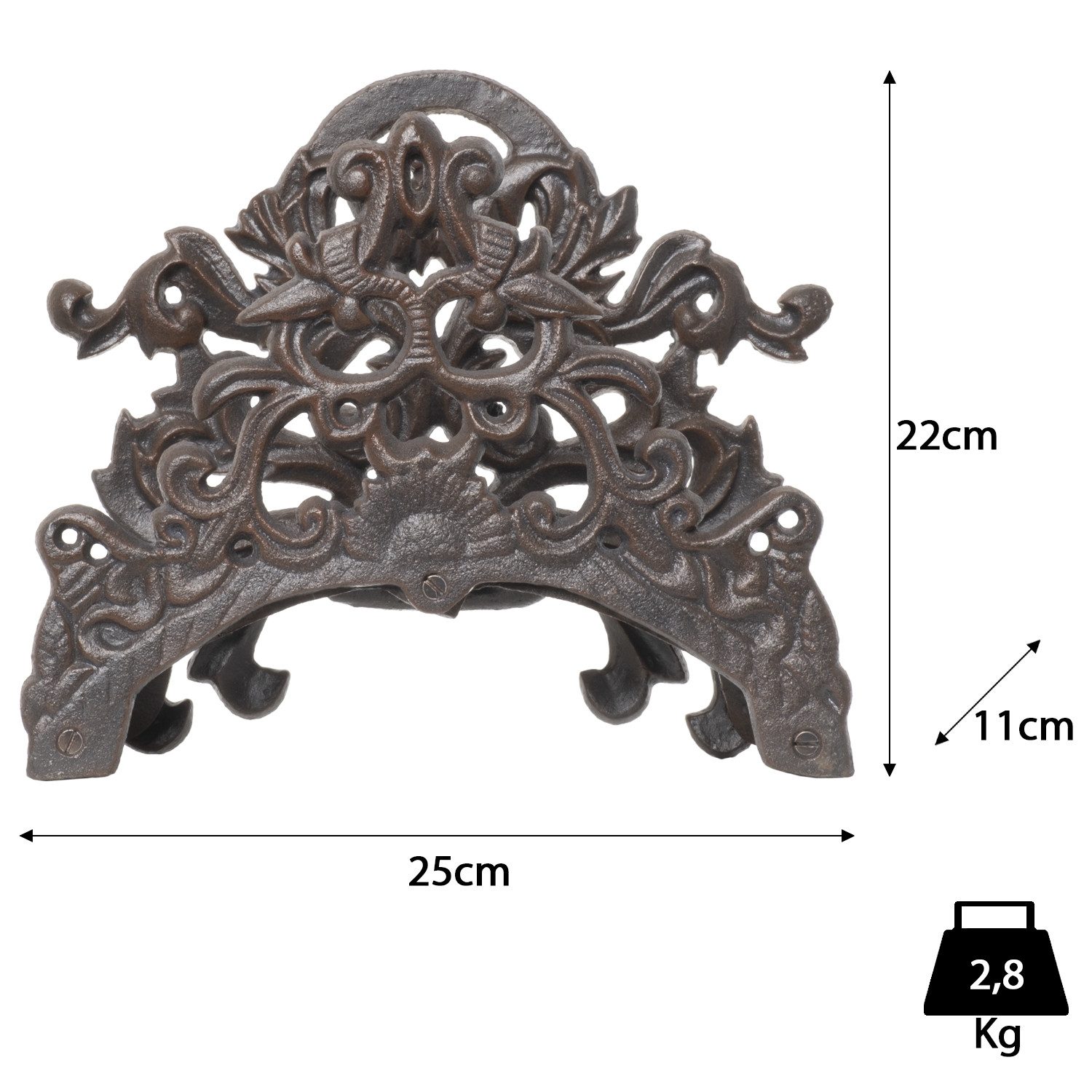 Moritz Wandschlauchhalter Schlauchhalter Gusseisen Braun 25x22x11 cm, (Garten Wasserhahn), Bewässerung