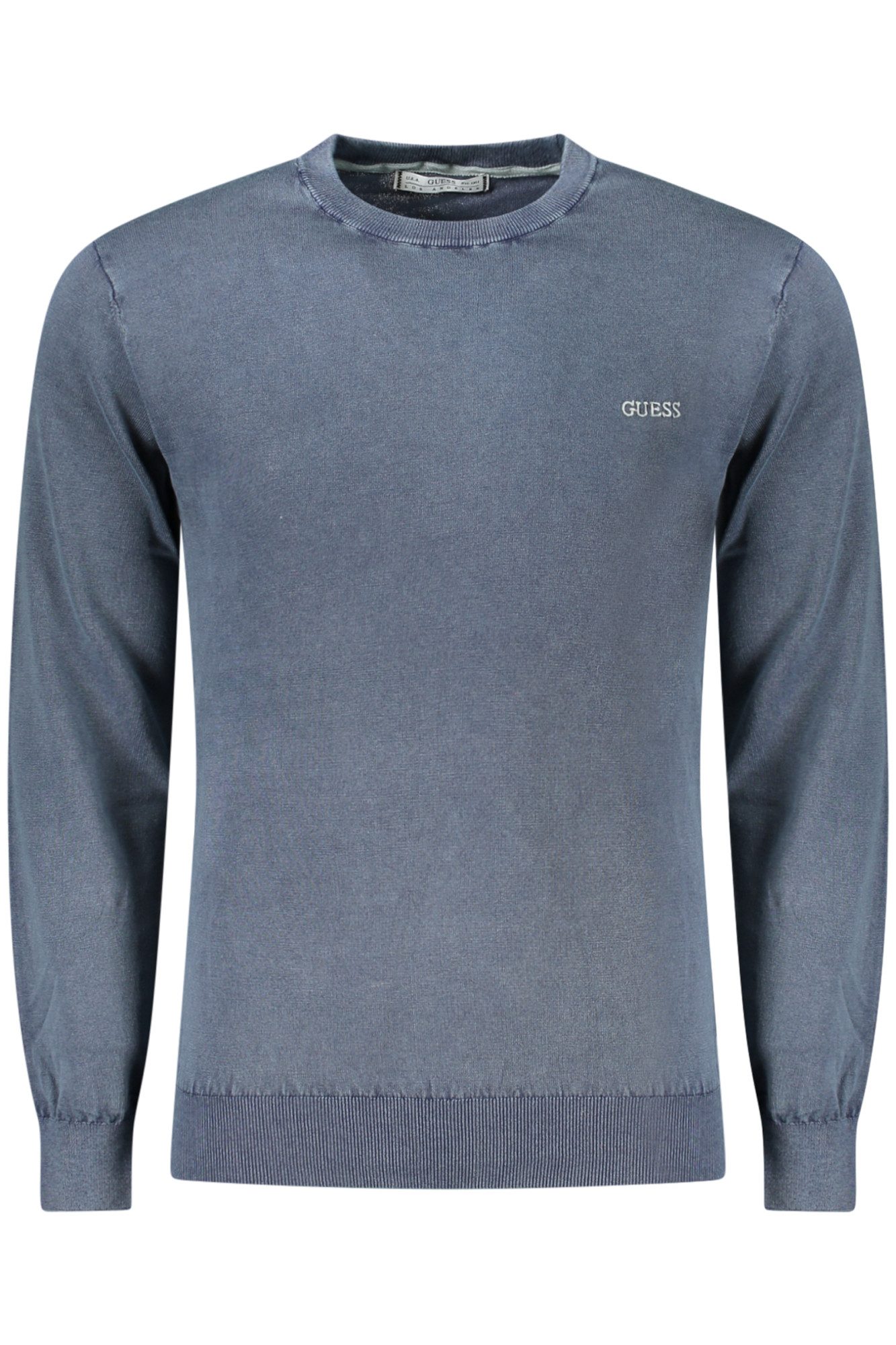 GUESS JEANS Strickpullover Herren Пуловеры Blau – Bio-Baumwolle, Stickerei & Rundhalsausschnitt