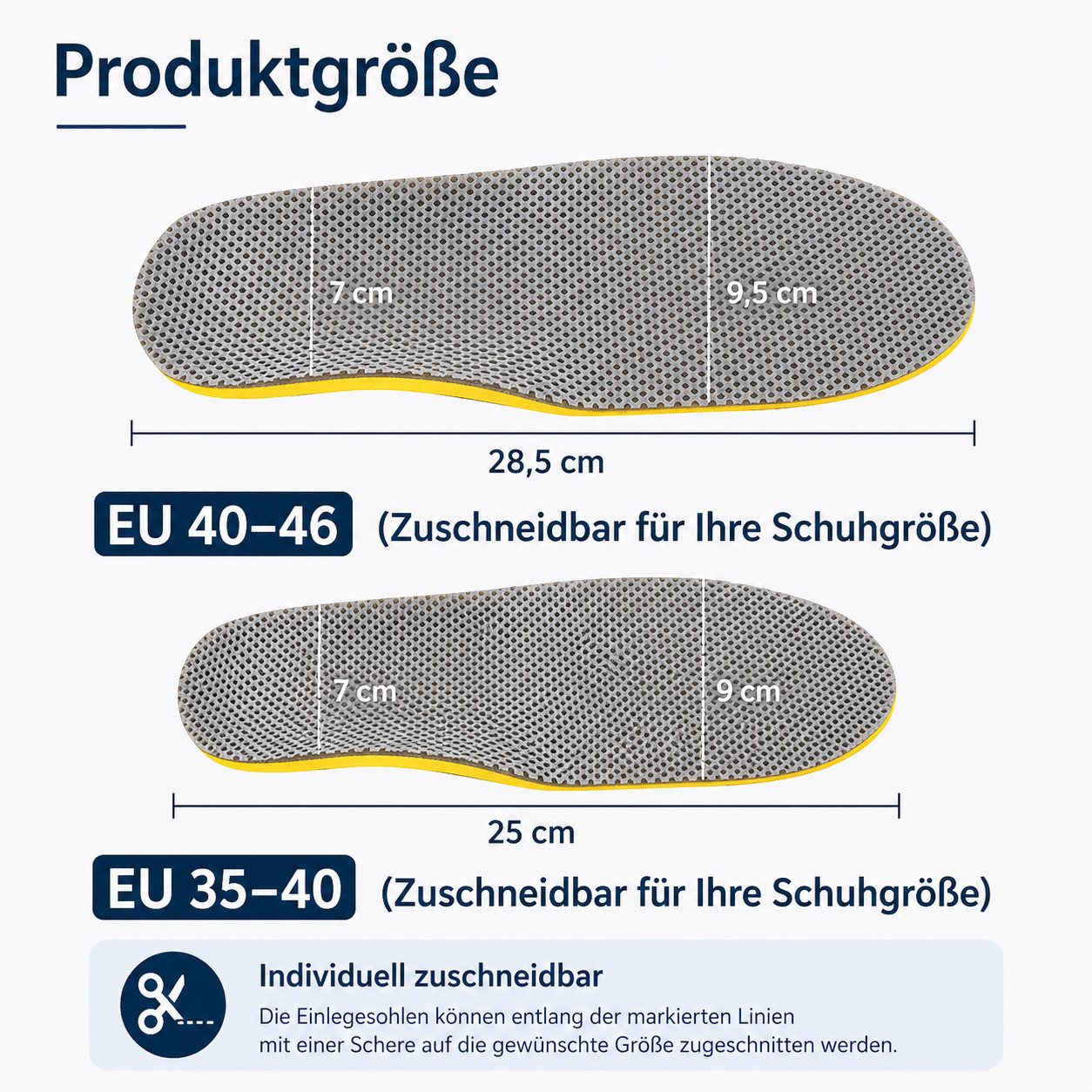COOL-i ® Einlegesohlen 3D Einlegesohlen zuschneidbar, atmungsaktiv & stoßdämpfend, bei Plattfuß, Fersensporn & allgemeinen Fußschmerzen