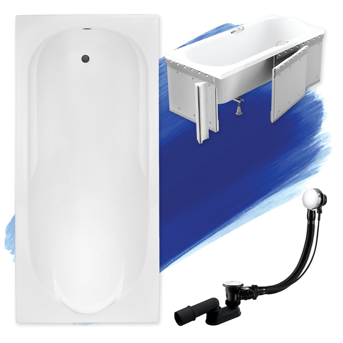 KOLMAN Badewanne Rechteck Bona 150x70, Ablaufgarnitur & Füße GRATIS