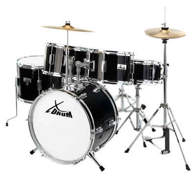 XDrum Kinderschlagzeug Junior Pro,Komplettes Drumset, Inkl. Drumsticks, Fußmaschine & Schlagzeughocker, Kesselgrößen: Bass Drum 16", Snare Drum 12", Zwei Tomtoms 10" & 11"