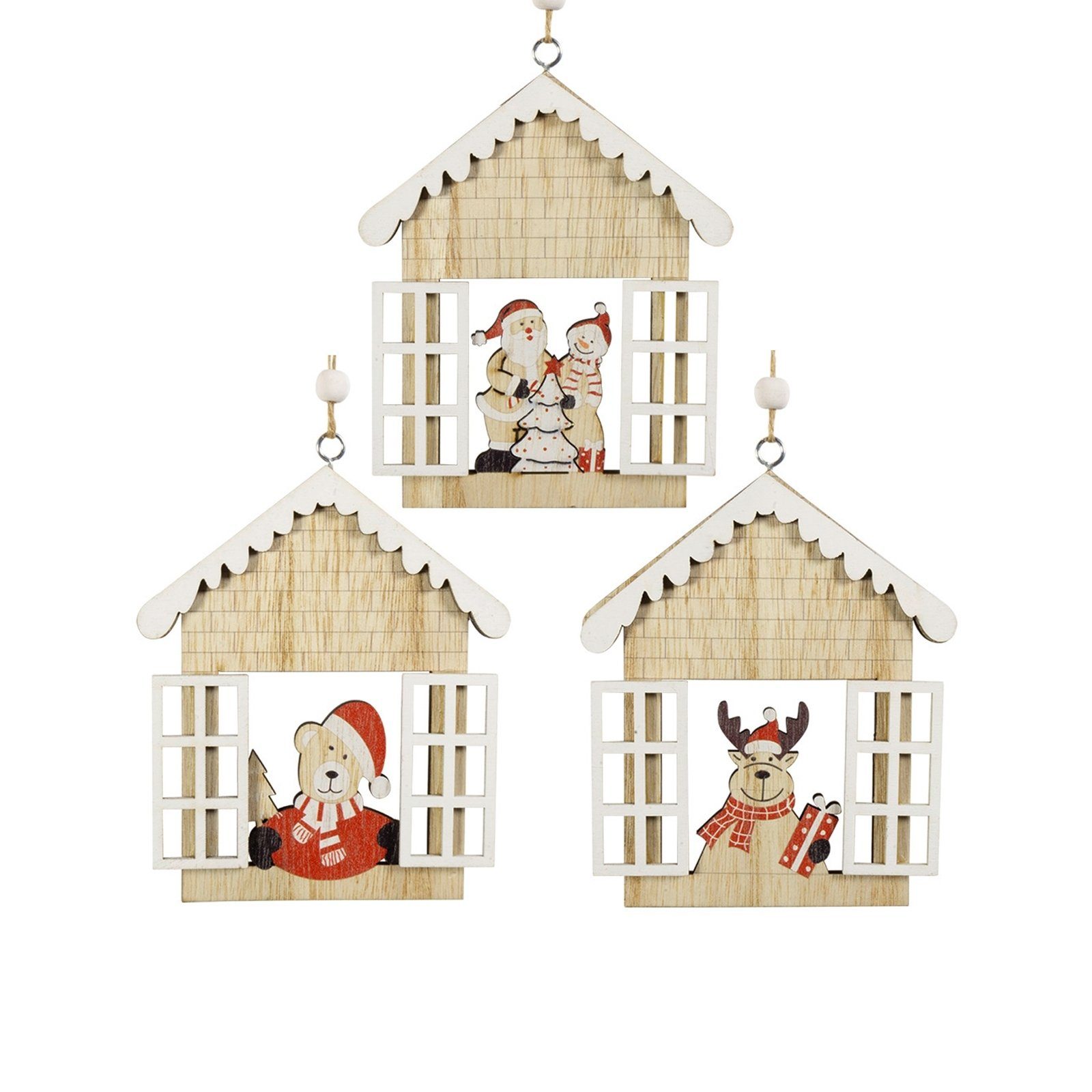 HTI-Living Christbaumschmuck Baumschmuck Häuschen Fenster, 3er Set Holz (3- günstig online kaufen