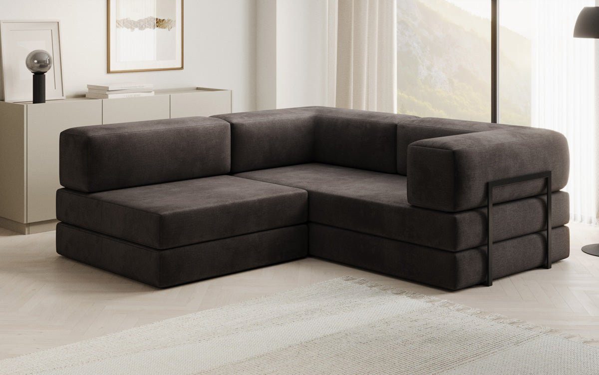 Luxusbetten24 Schlafsofa Designer Sofa Lazy L Mini in Samt, mit aufklappbarer Polsterlage für Liegefunktion – Bild 2 von 5