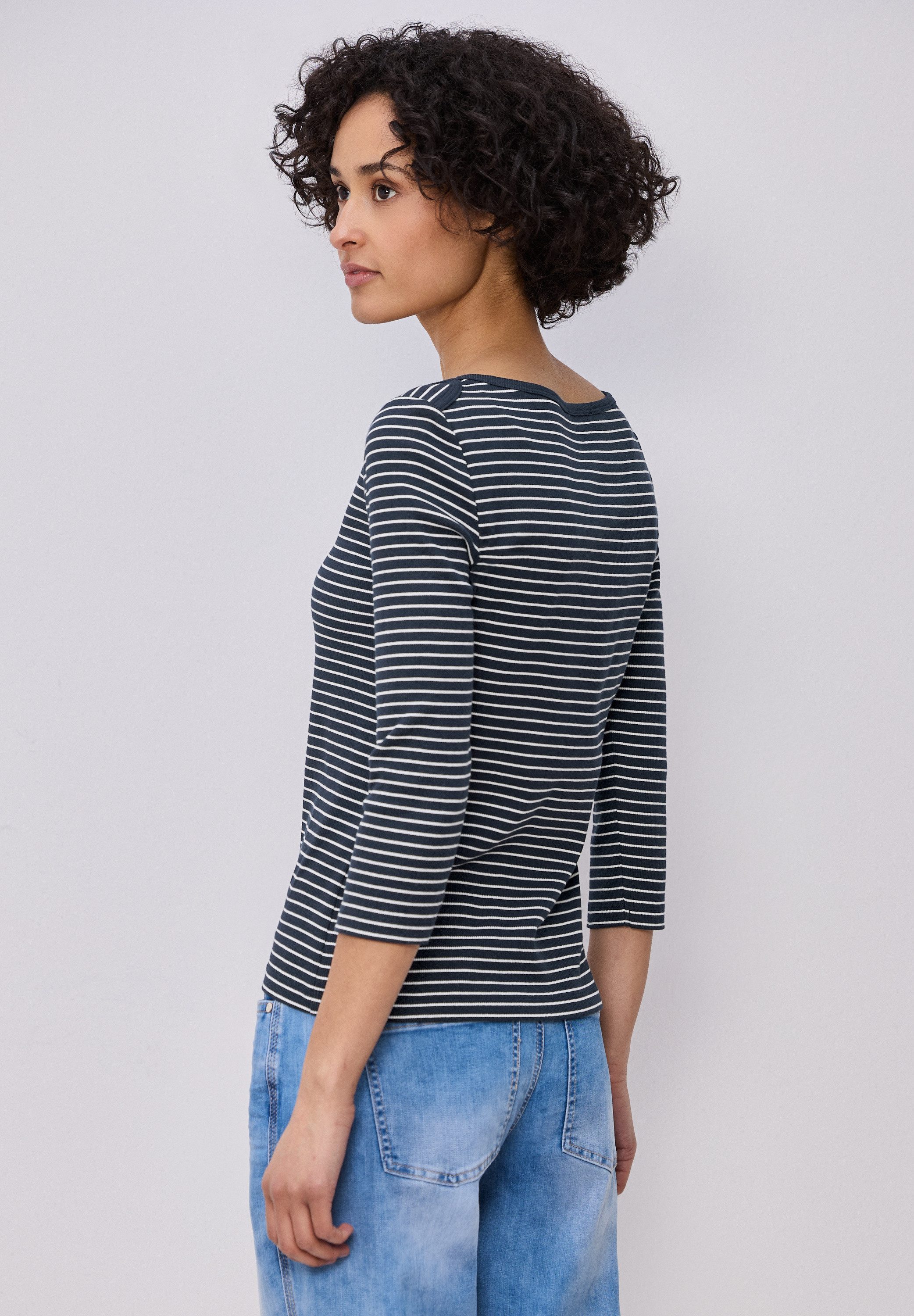 STREET ONE 3/4-Arm-Shirt mit Streifen und in Ripp-Qualität