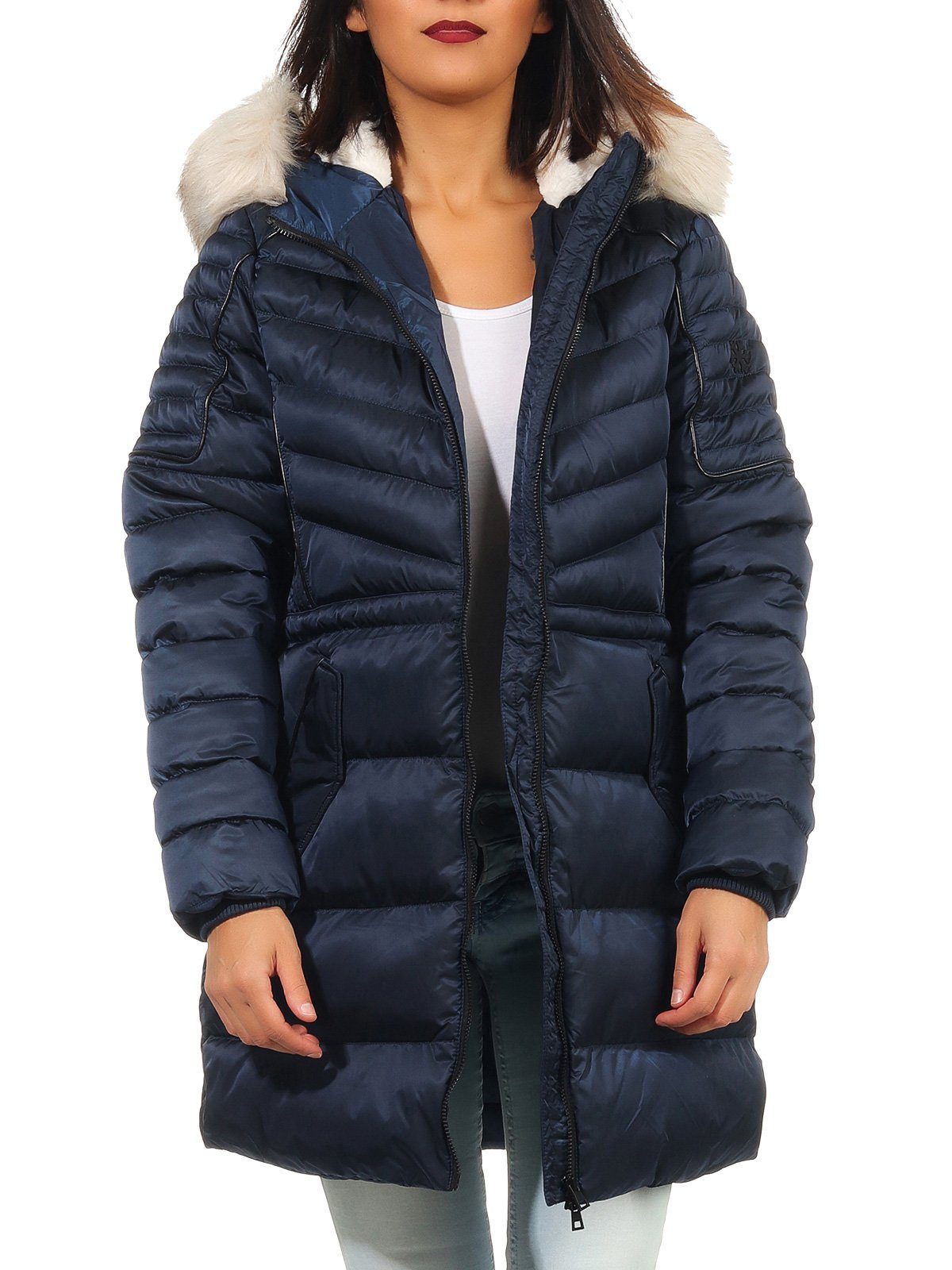 Geographical Norway Winterjacke Damen Outdoor Jacke Steppjacke Konisch geschnitten in Unifarbe, mit flauschiger Kapuze