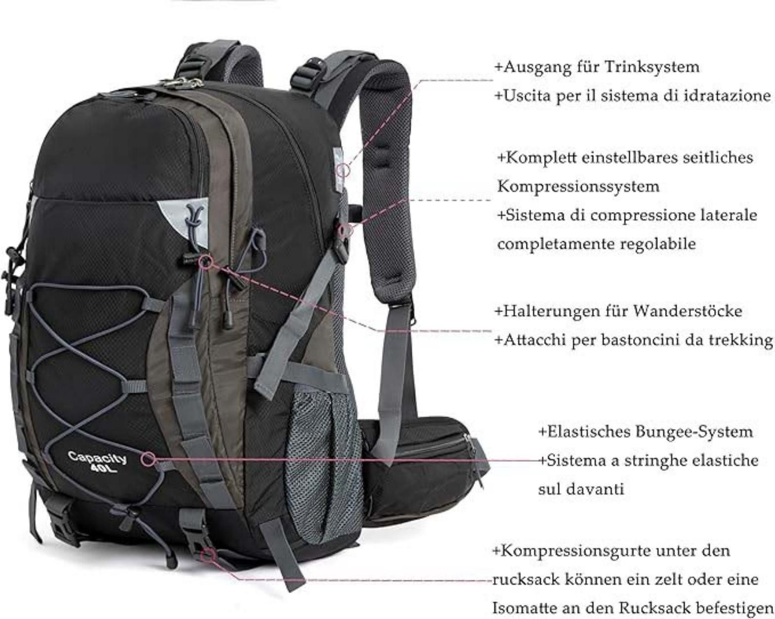 Coonoor Wanderrucksack 40l Damen Herren Rucksack Wasserdicht Reiserucksack mit Regenschutz